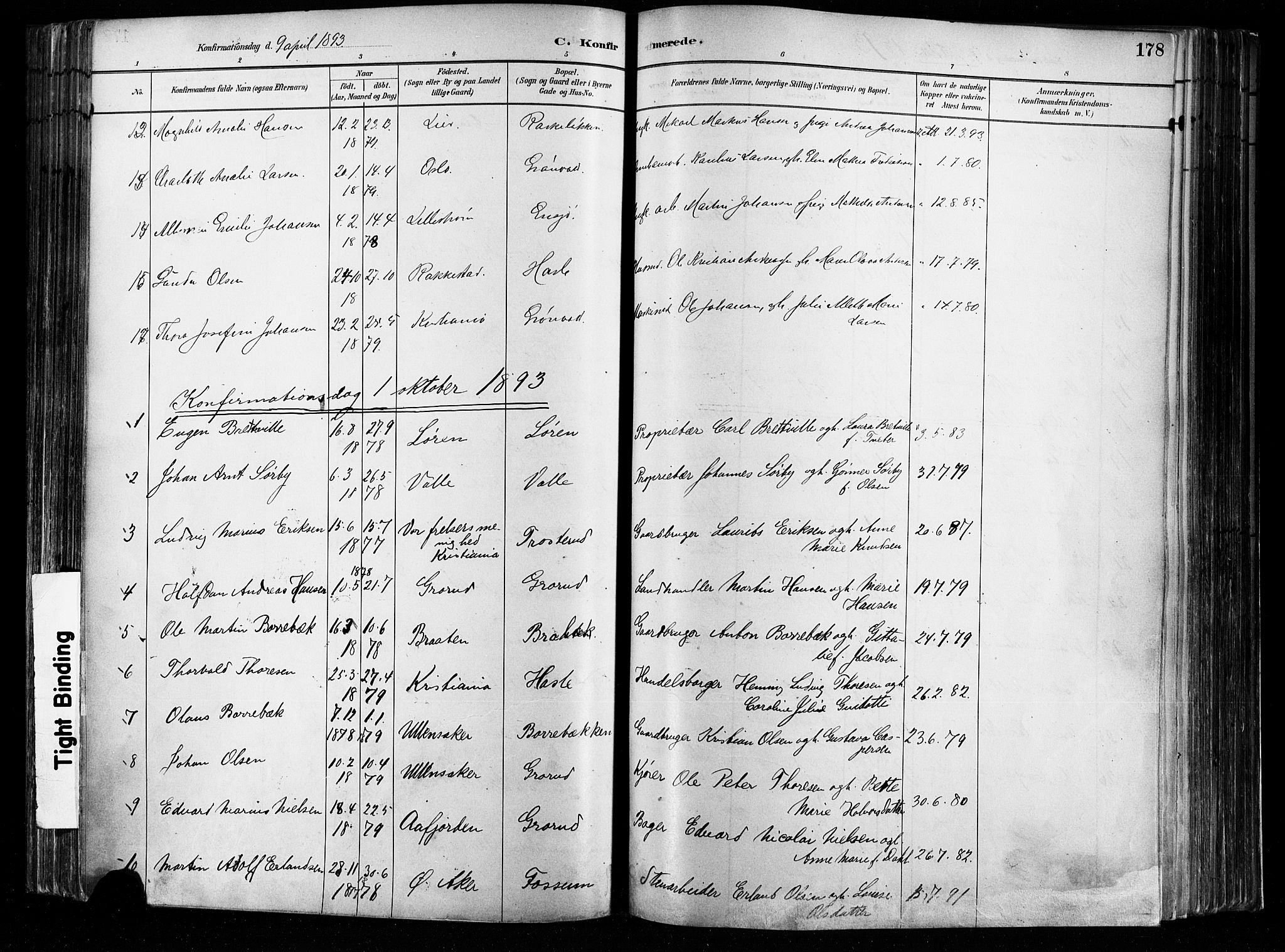 Østre Aker prestekontor Kirkebøker, AV/SAO-A-10840/F/Fa/L0008: Parish register (official) no. I 8, 1883-1894, p. 178