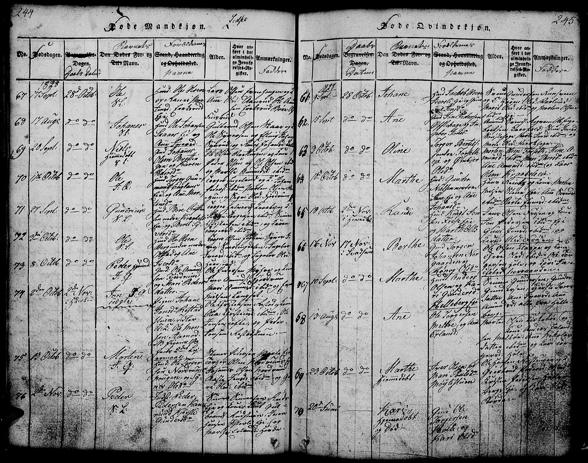 Gausdal prestekontor, SAH/PREST-090/H/Ha/Hab/L0001: Parish register (copy) no. 1, 1817-1848, p. 244-245