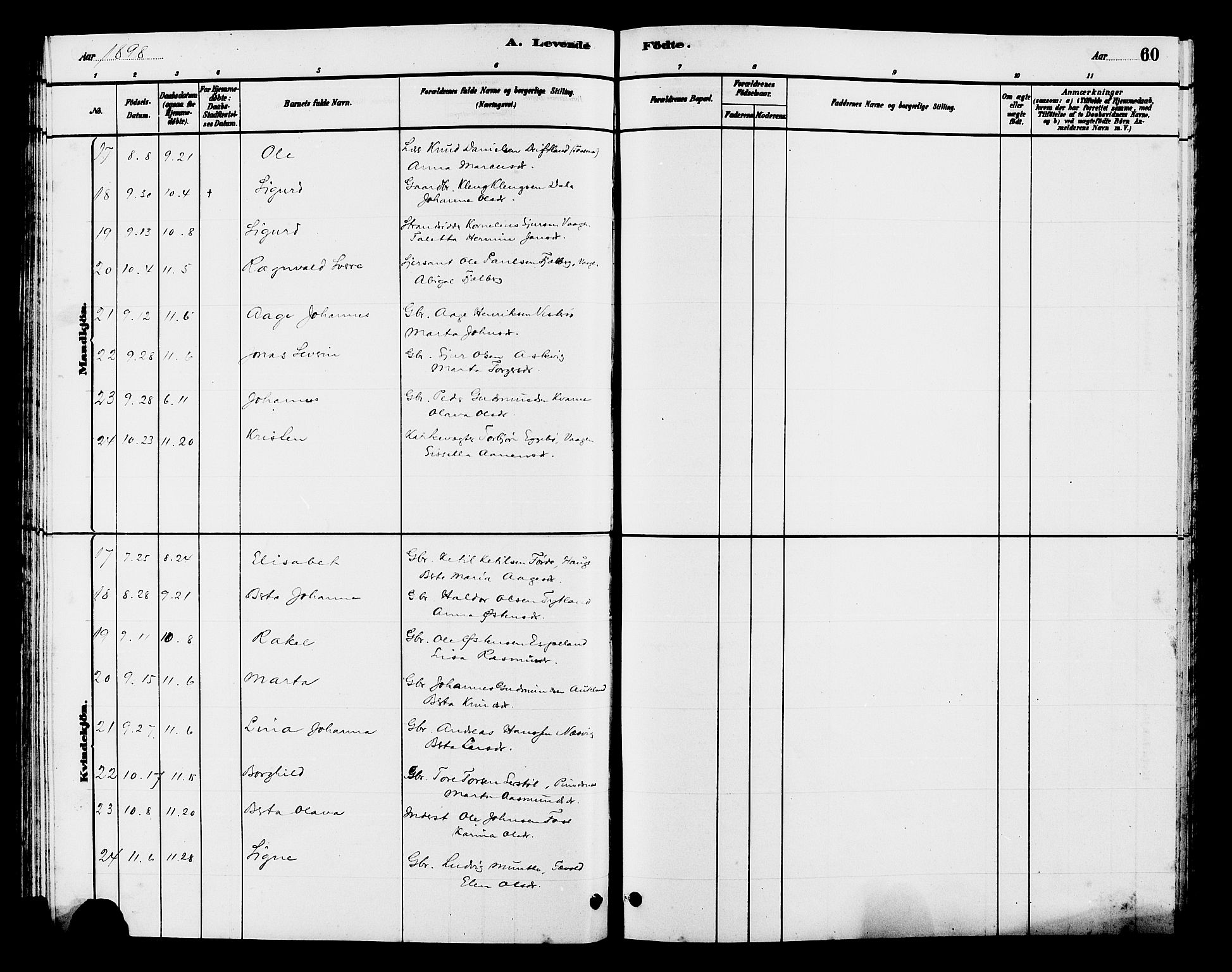 Hjelmeland sokneprestkontor, AV/SAST-A-101843/01/V/L0007: Parish register (copy) no. B 7, 1880-1909, p. 60