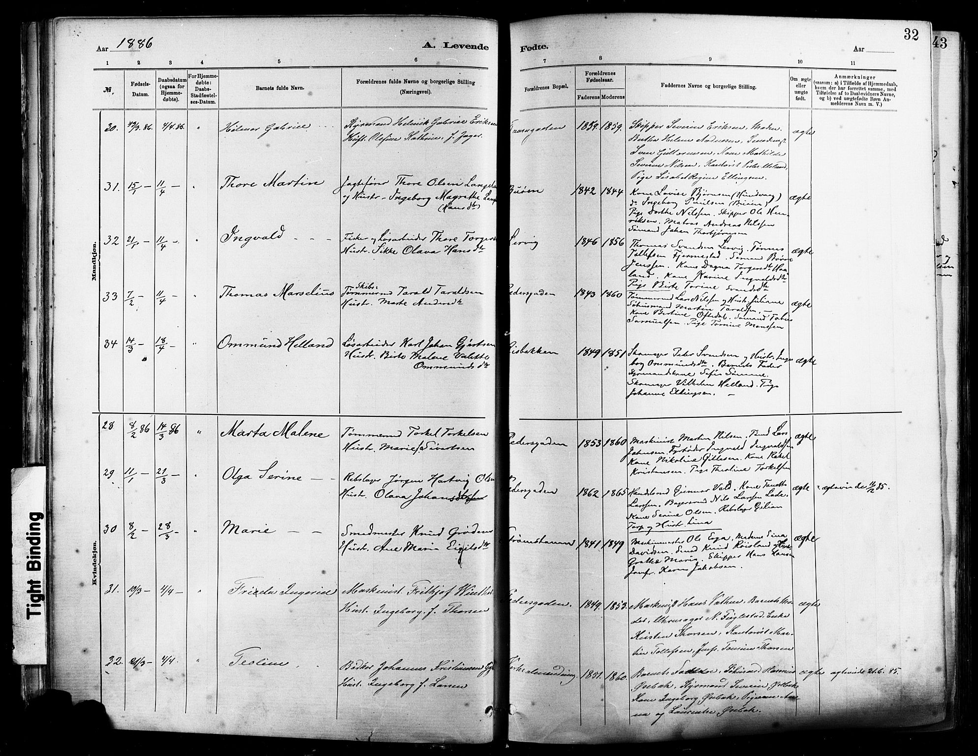 St. Johannes sokneprestkontor, AV/SAST-A-101814/001/30/30BA/L0001: Parish register (official) no. A 1, 1885-1891, p. 32