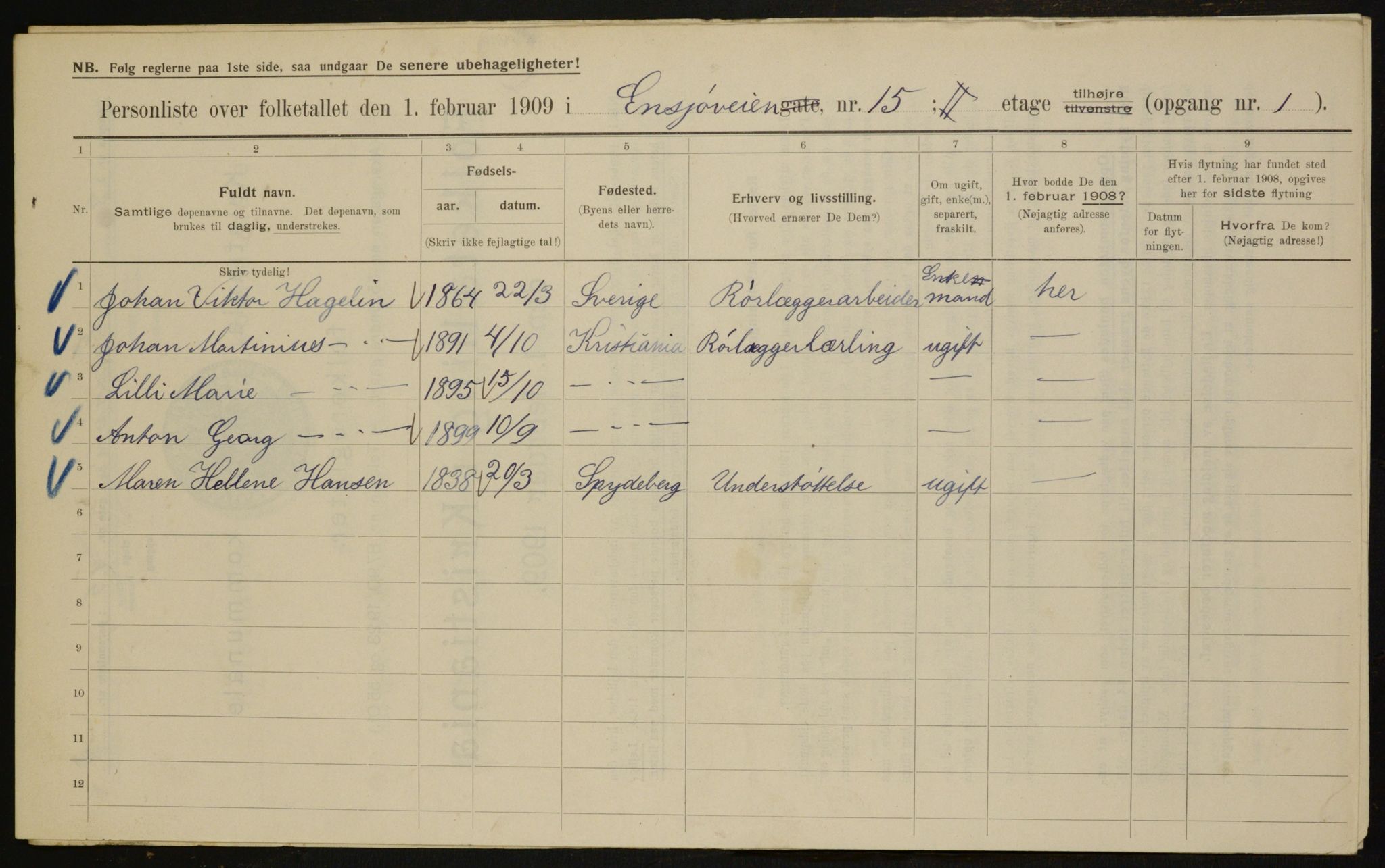 OBA, Municipal Census 1909 for Kristiania, 1909, p. 19827