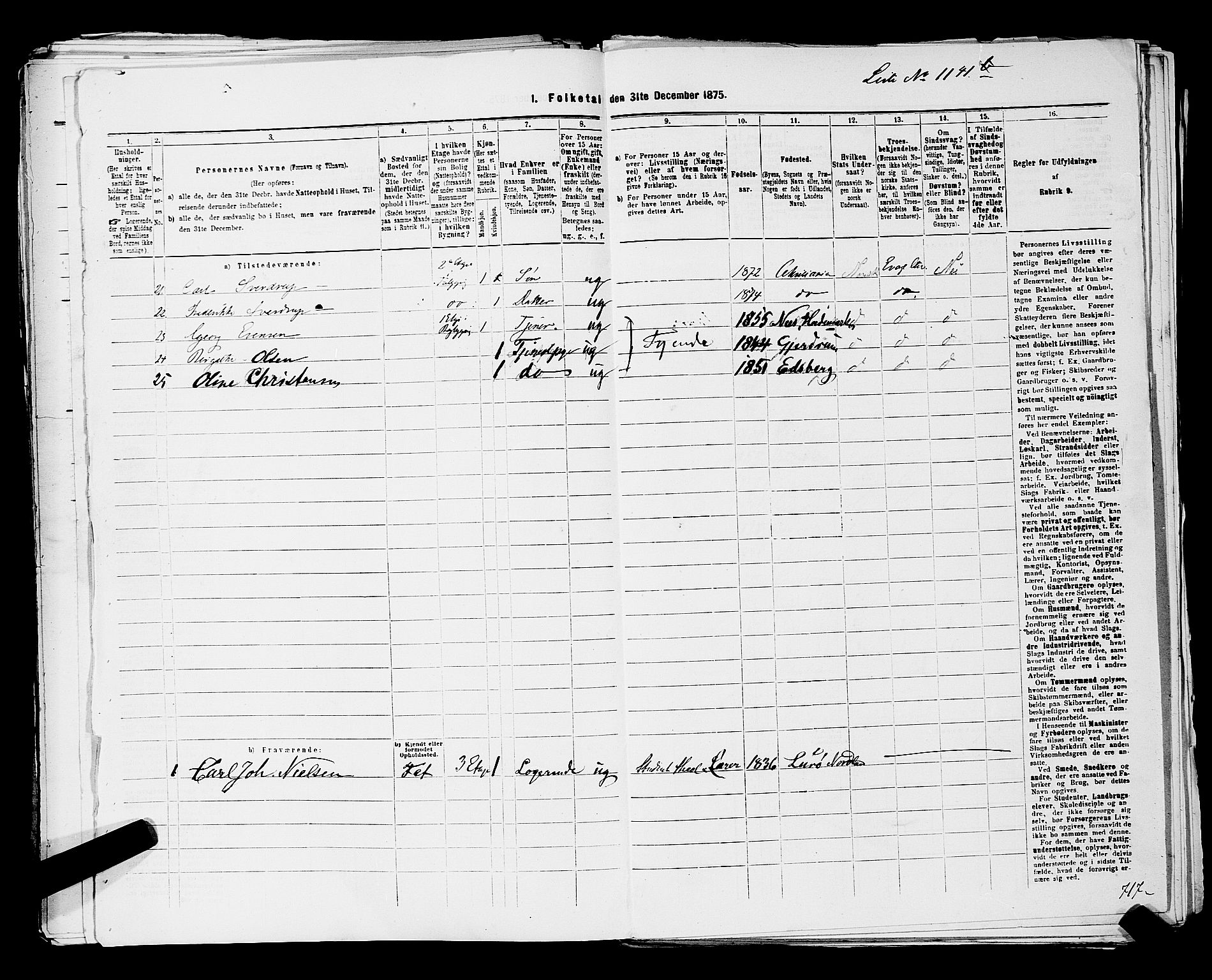 RA, 1875 census for 0301 Kristiania, 1875, p. 3580