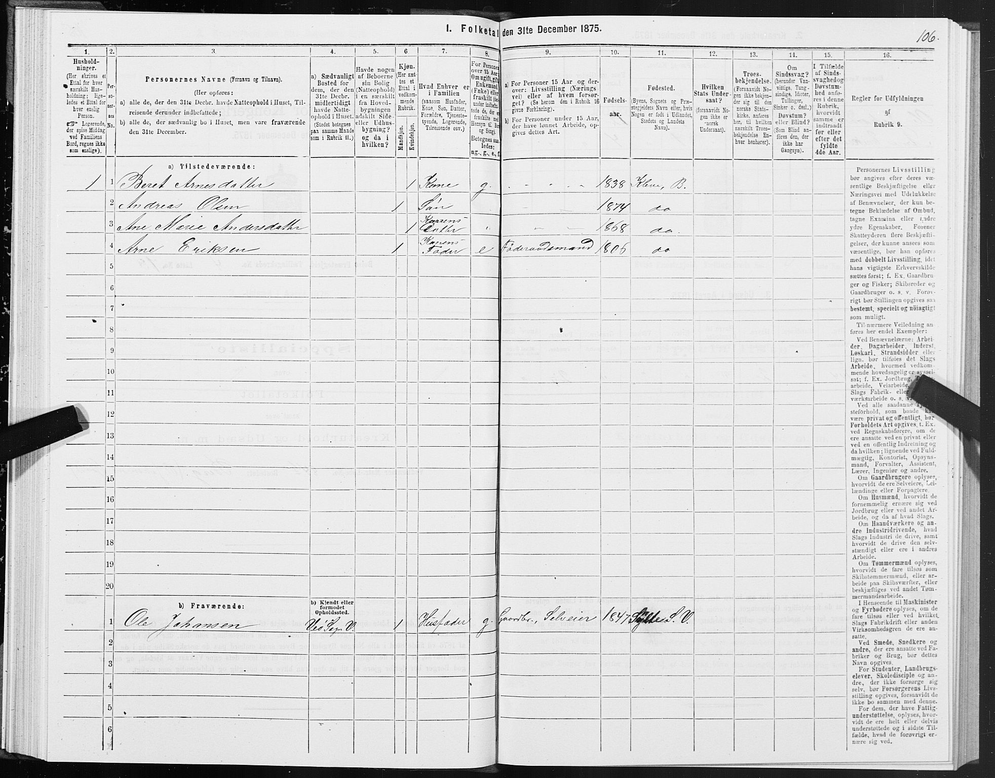 SAT, 1875 census for 1544P Bolsøy, 1875, p. 3106