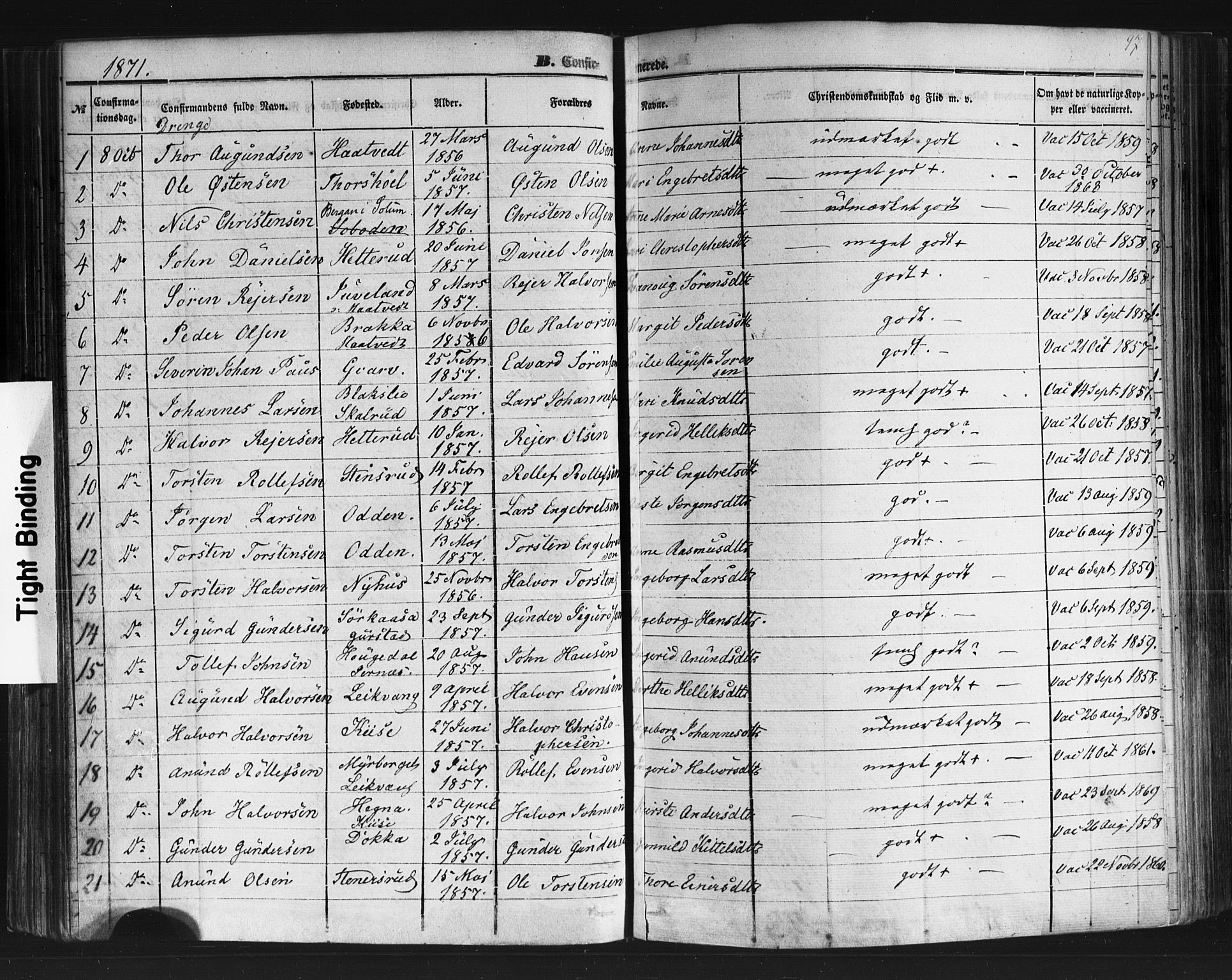 Sauherad kirkebøker, SAKO/A-298/F/Fb/L0001: Parish register (official) no. II 1, 1851-1877, p. 97