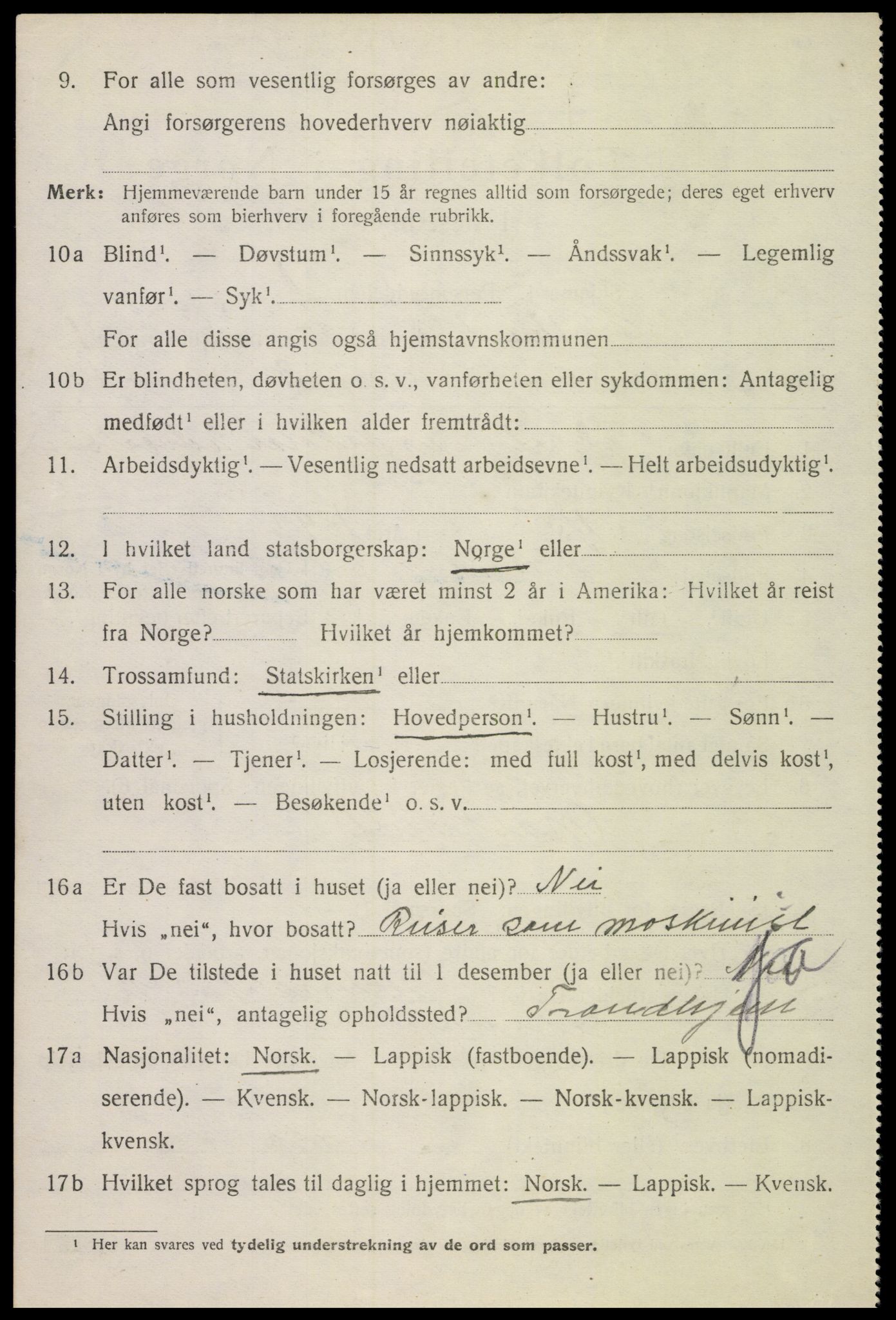 SAT, 1920 census for Sortland, 1920, p. 8017