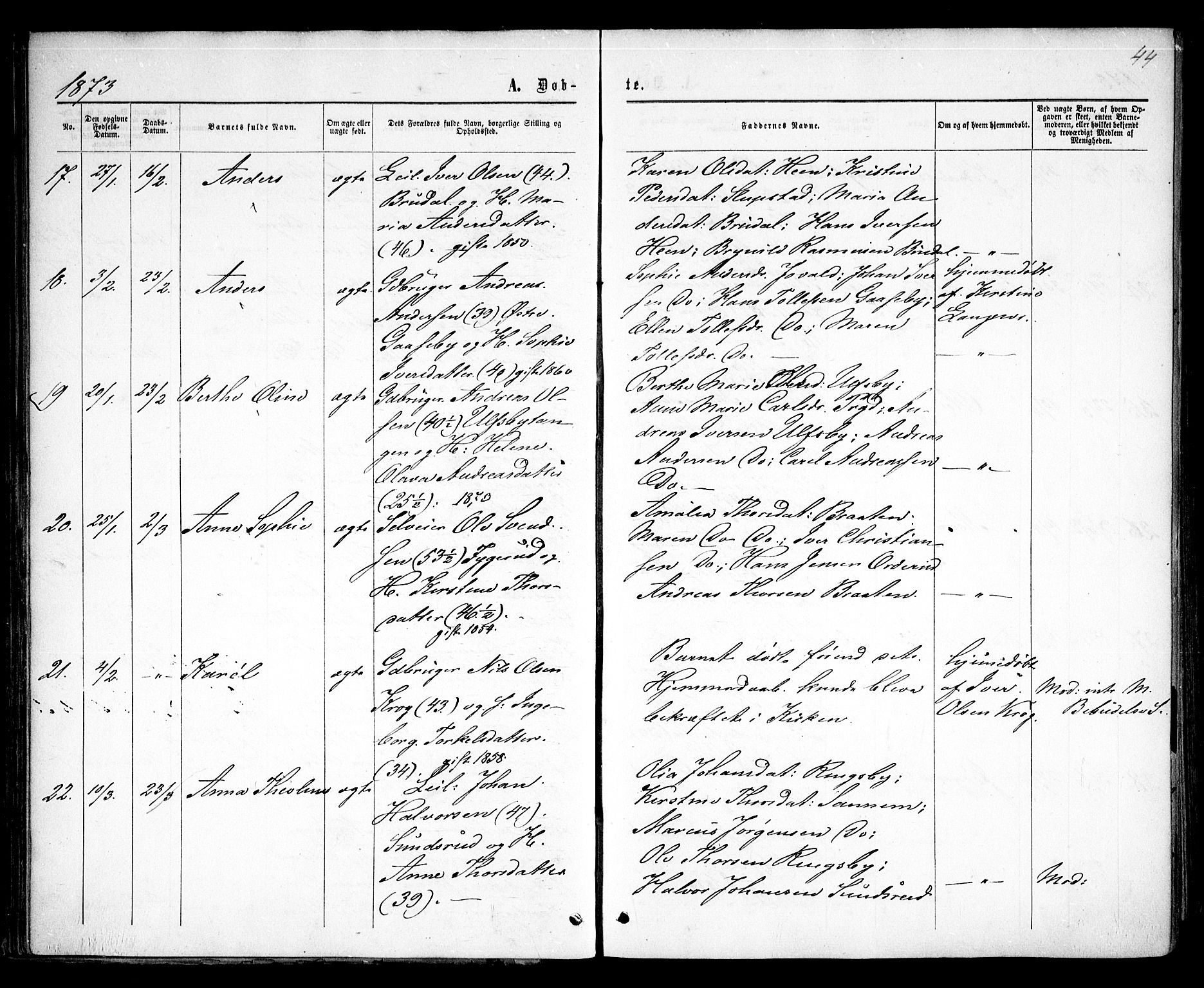 Rødenes prestekontor Kirkebøker, AV/SAO-A-2005/F/Fa/L0008: Parish register (official) no. I 8, 1869-1879, p. 44