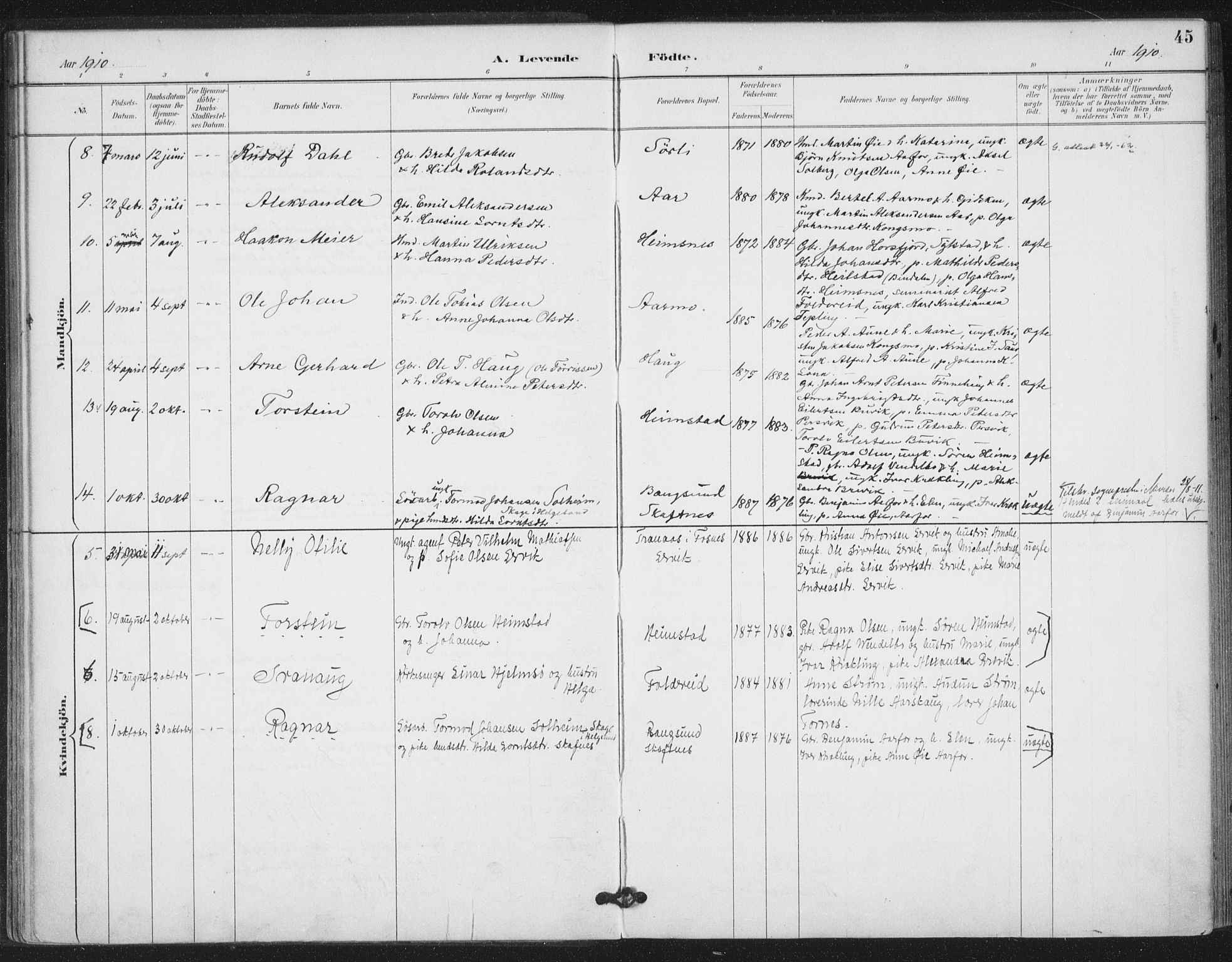 Ministerialprotokoller, klokkerbøker og fødselsregistre - Nord-Trøndelag, AV/SAT-A-1458/783/L0660: Parish register (official) no. 783A02, 1886-1918, p. 45