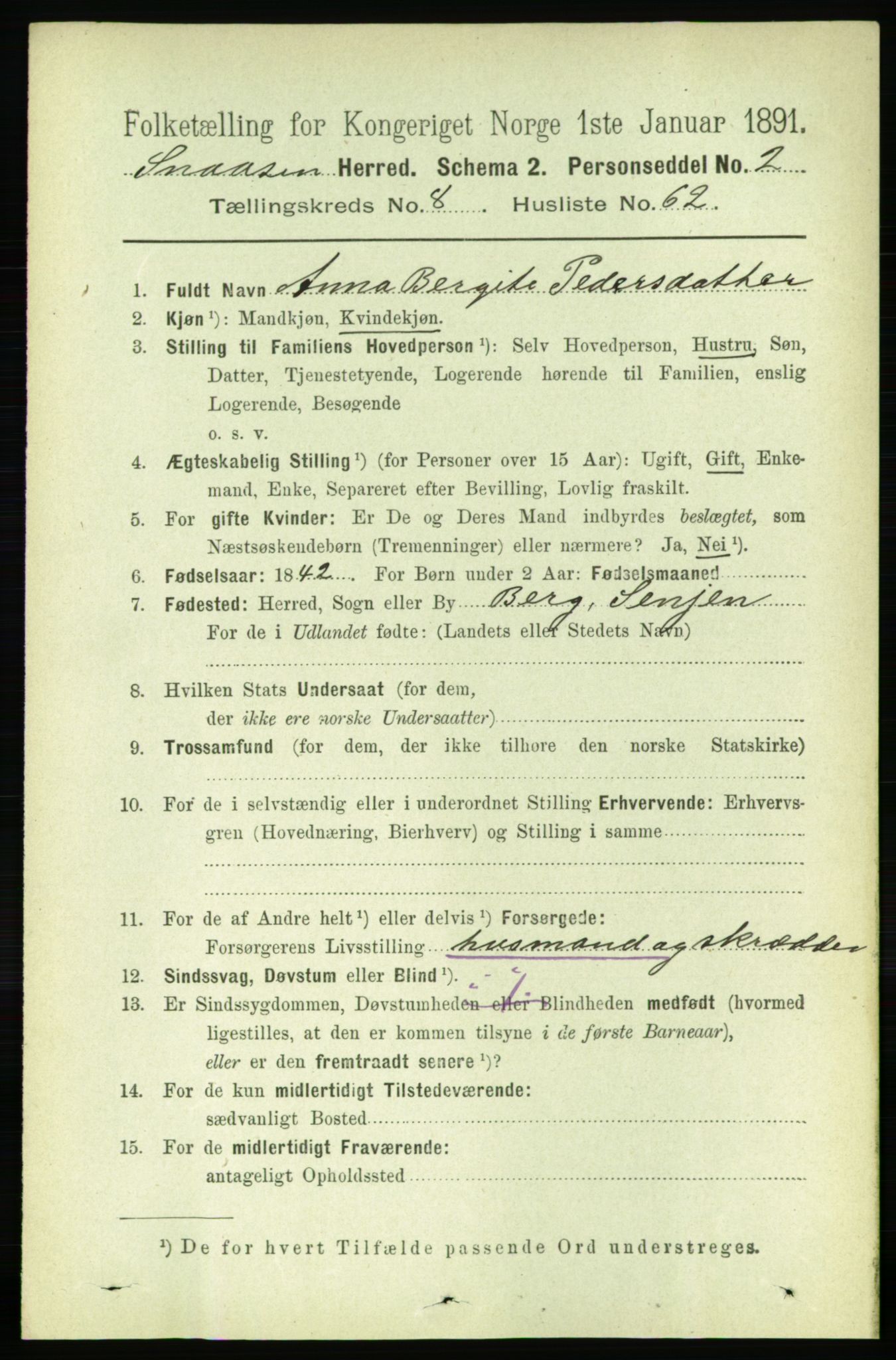 RA, 1891 census for 1736 Snåsa, 1891, p. 3052