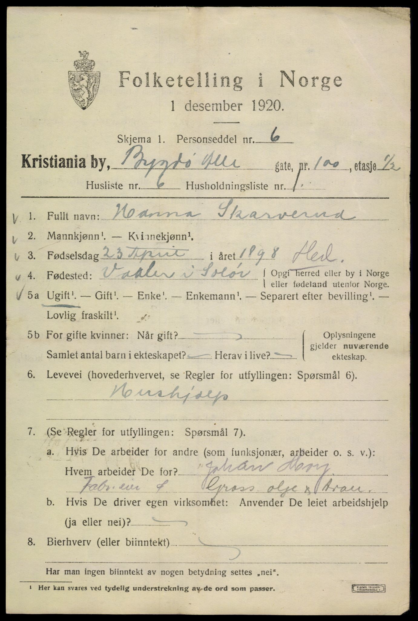 SAO, 1920 census for Kristiania, 1920, p. 180247