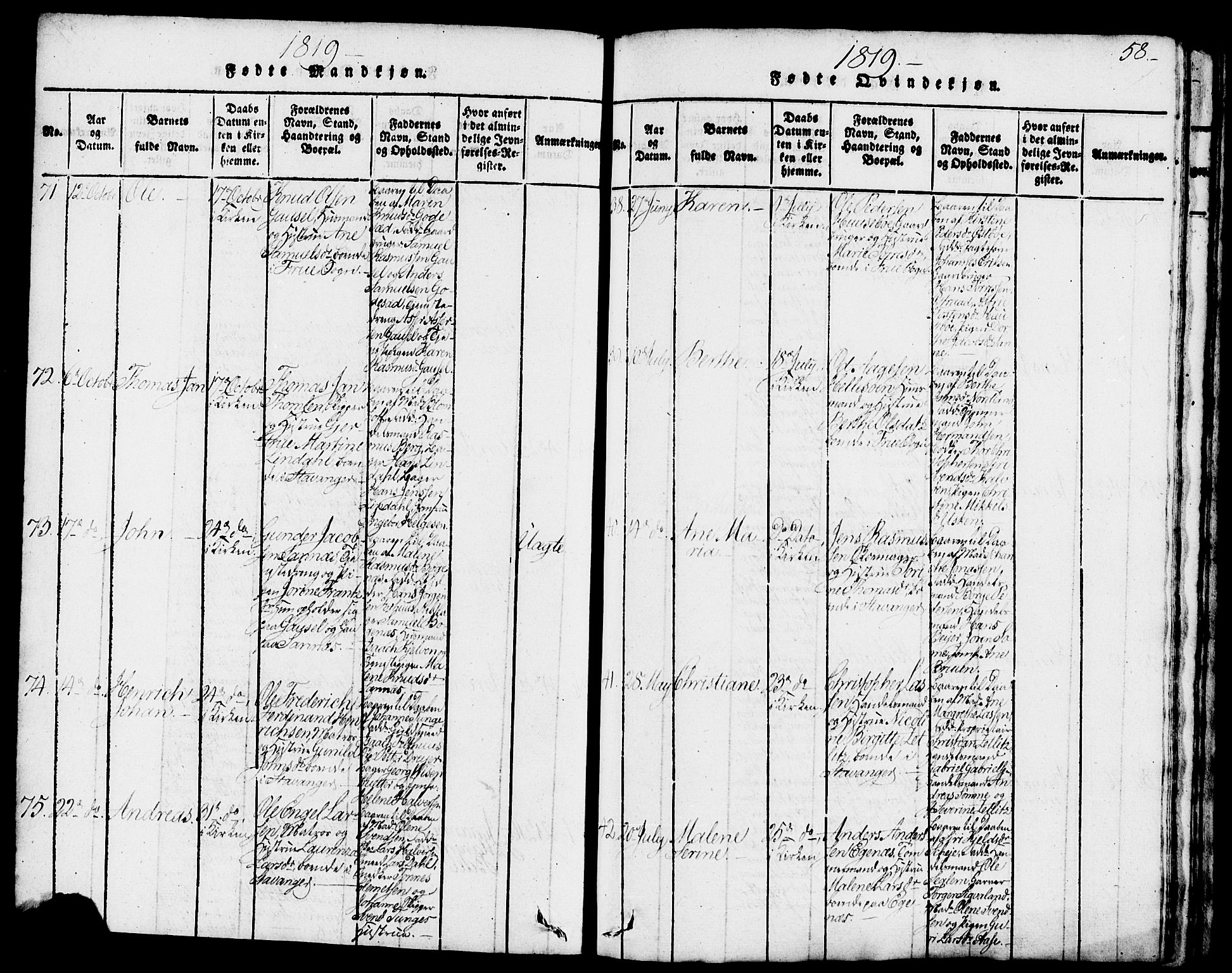 Domkirken sokneprestkontor, AV/SAST-A-101812/001/30/30BB/L0008: Parish register (copy) no. B 8, 1816-1821, p. 58