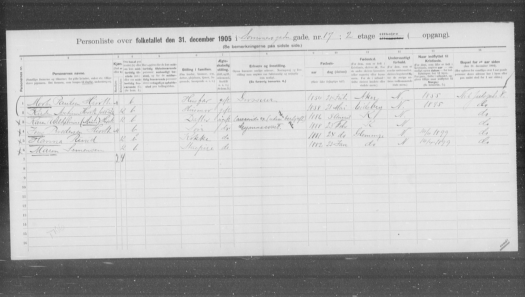 OBA, Municipal Census 1905 for Kristiania, 1905, p. 51771