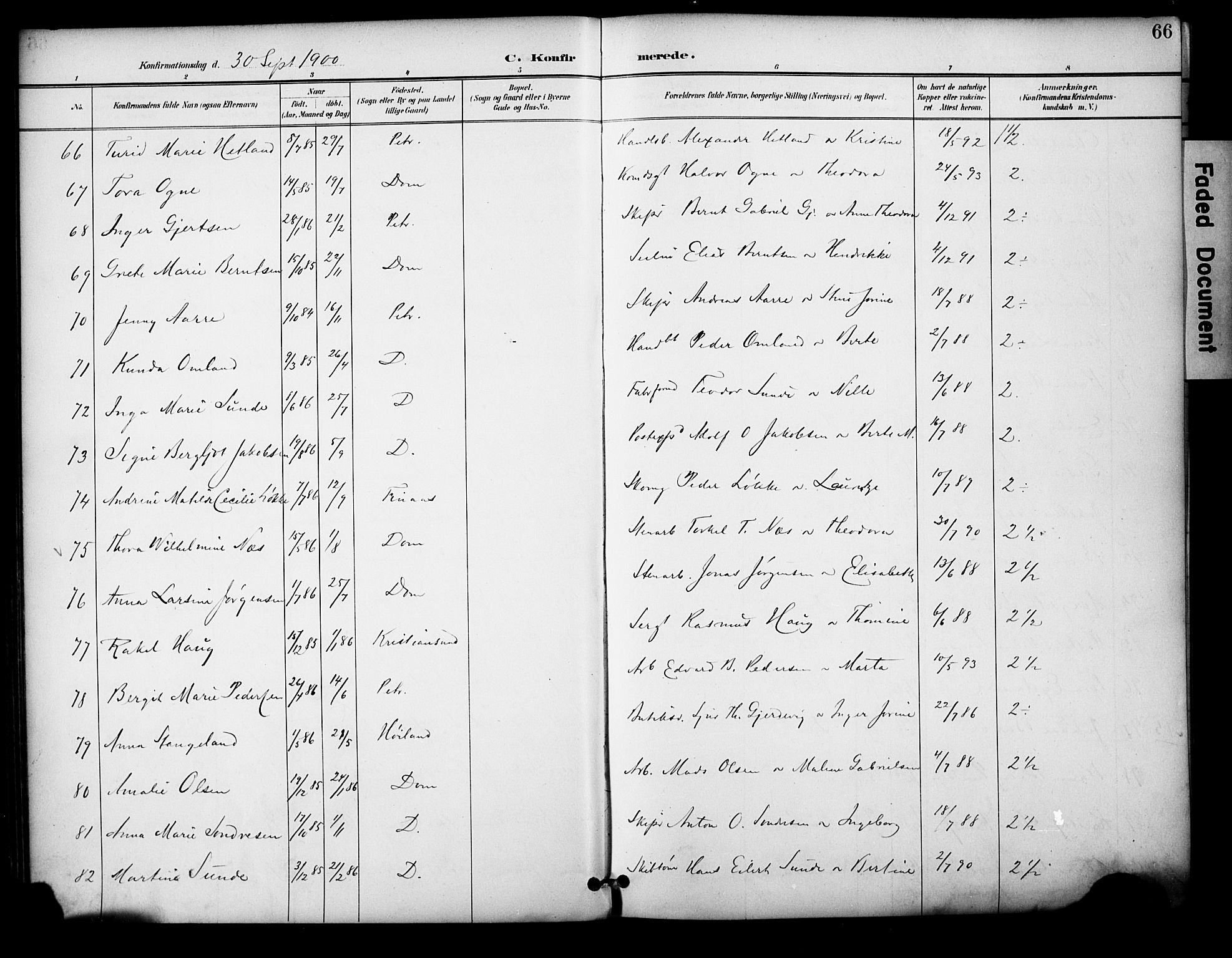 Domkirken sokneprestkontor, AV/SAST-A-101812/001/30/30BA/L0031: Parish register (official) no. A 30, 1896-1916, p. 66