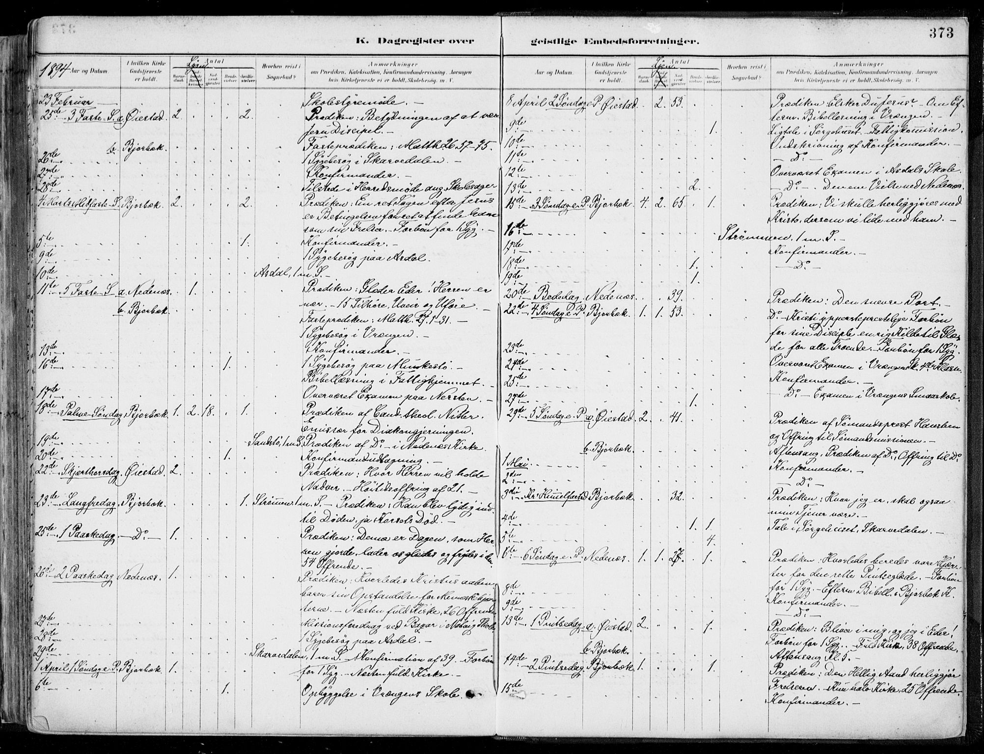 Øyestad sokneprestkontor, AV/SAK-1111-0049/F/Fa/L0017: Parish register (official) no. A 17, 1887-1896, p. 373