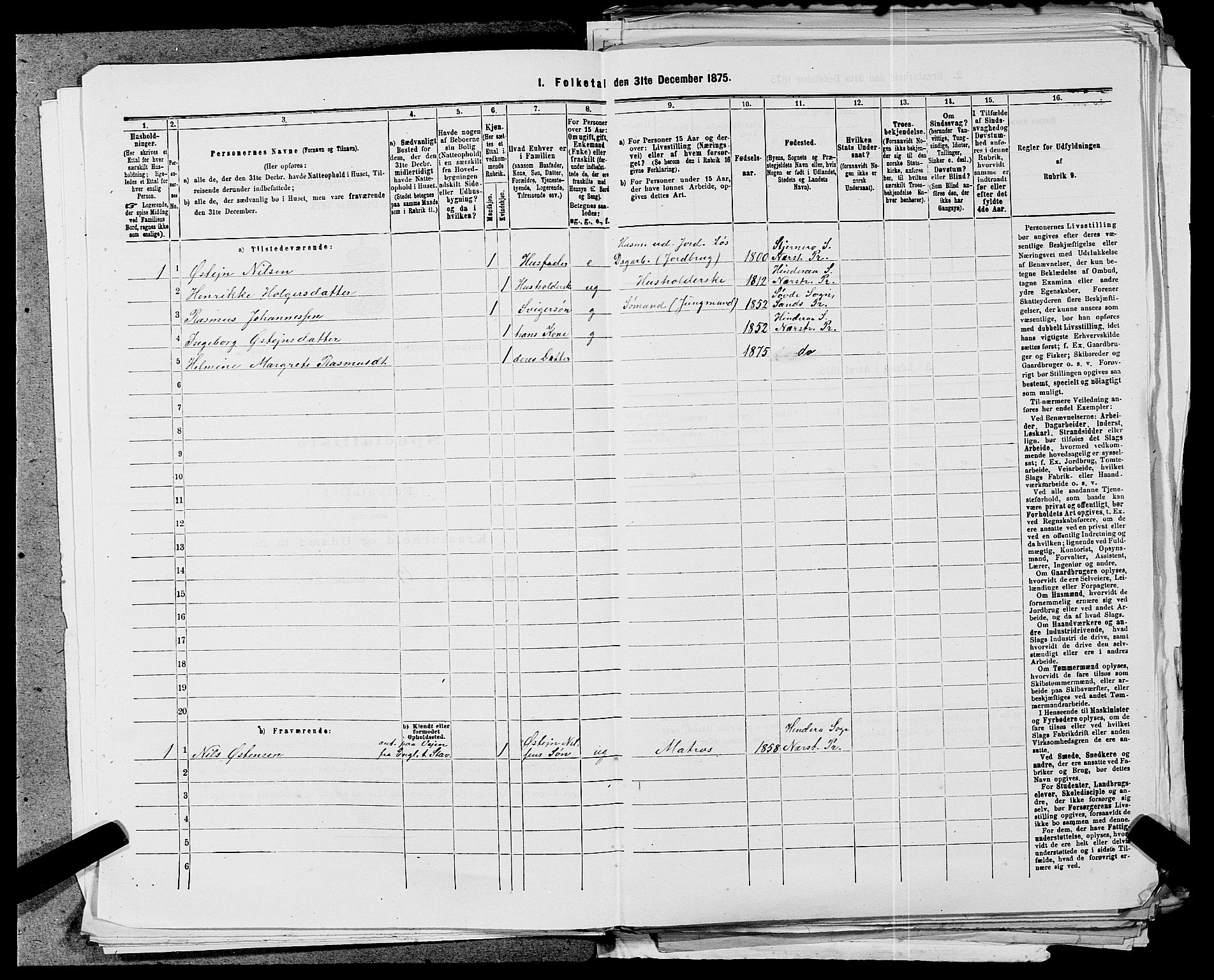 SAST, 1875 census for 1139P Nedstrand, 1875, p. 152