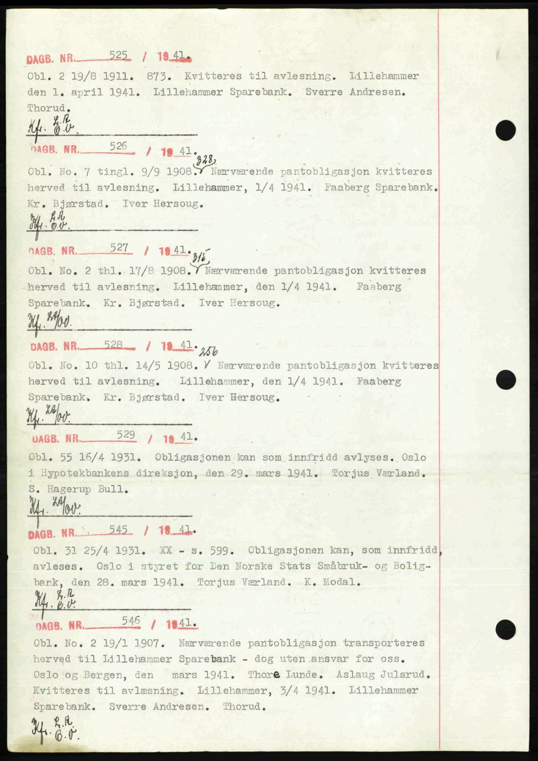 Sør-Gudbrandsdal tingrett, SAH/TING-004/H/Hb/Hbf/L0002: Mortgage book no. C1, 1938-1951, Diary no: : 525/1941