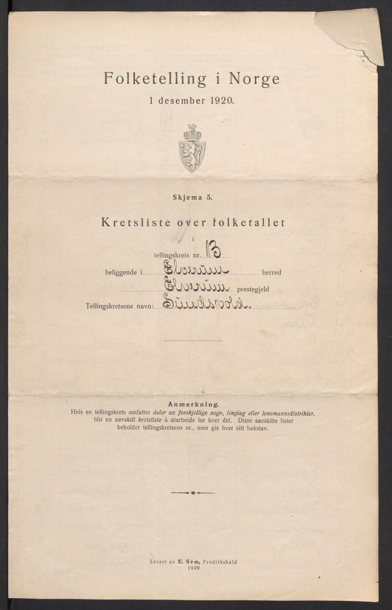 SAH, 1920 census for Elverum, 1920, p. 53