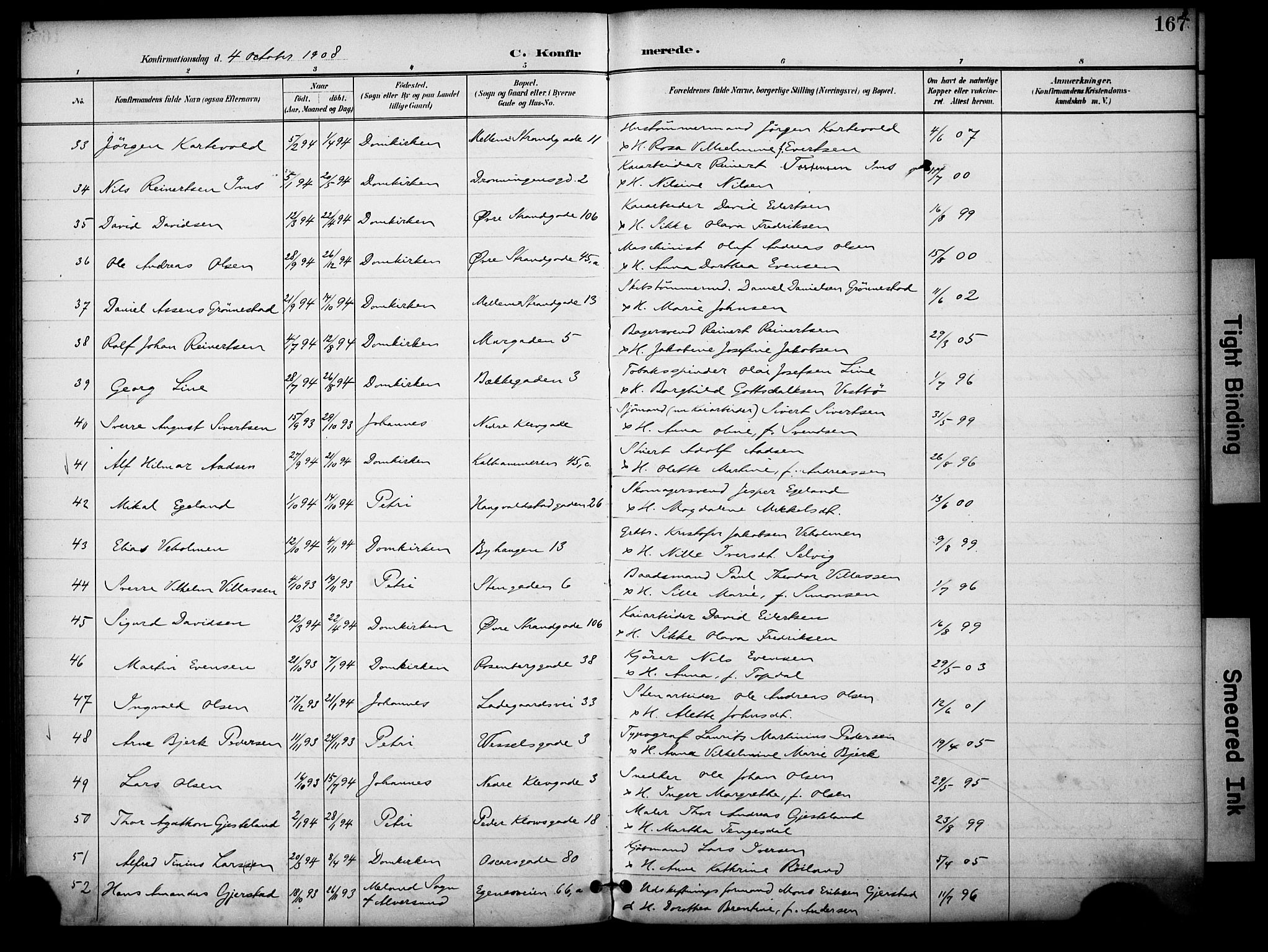 Domkirken sokneprestkontor, AV/SAST-A-101812/001/30/30BA/L0031: Parish register (official) no. A 30, 1896-1916, p. 167