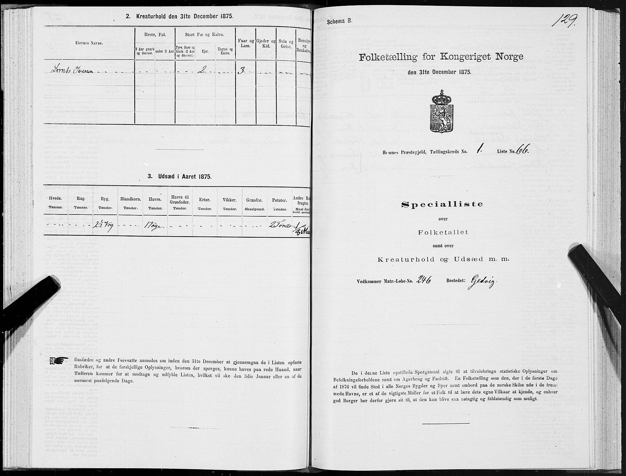 SAT, 1875 census for 1832P Hemnes, 1875, p. 1129