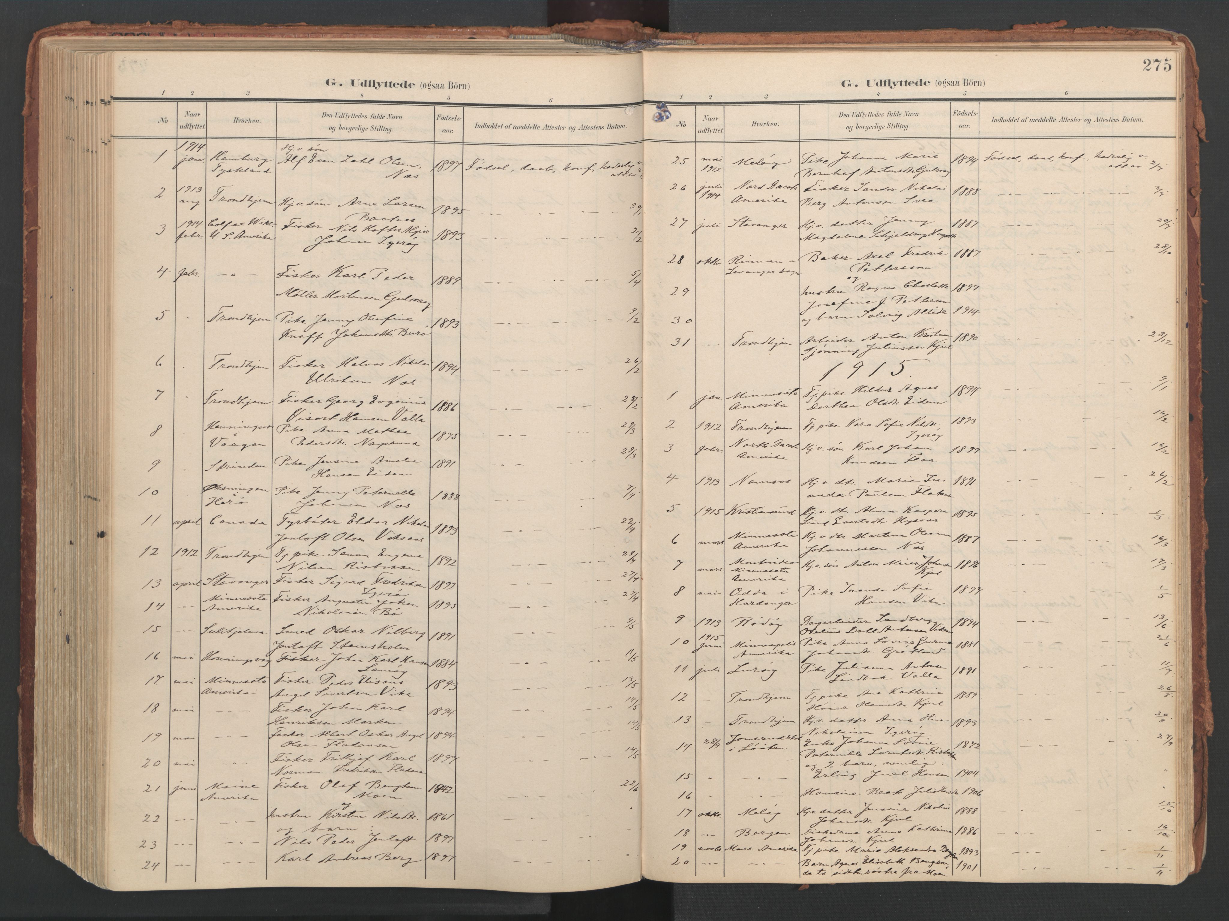 Ministerialprotokoller, klokkerbøker og fødselsregistre - Nordland, AV/SAT-A-1459/816/L0250: Parish register (official) no. 816A16, 1903-1923, p. 275