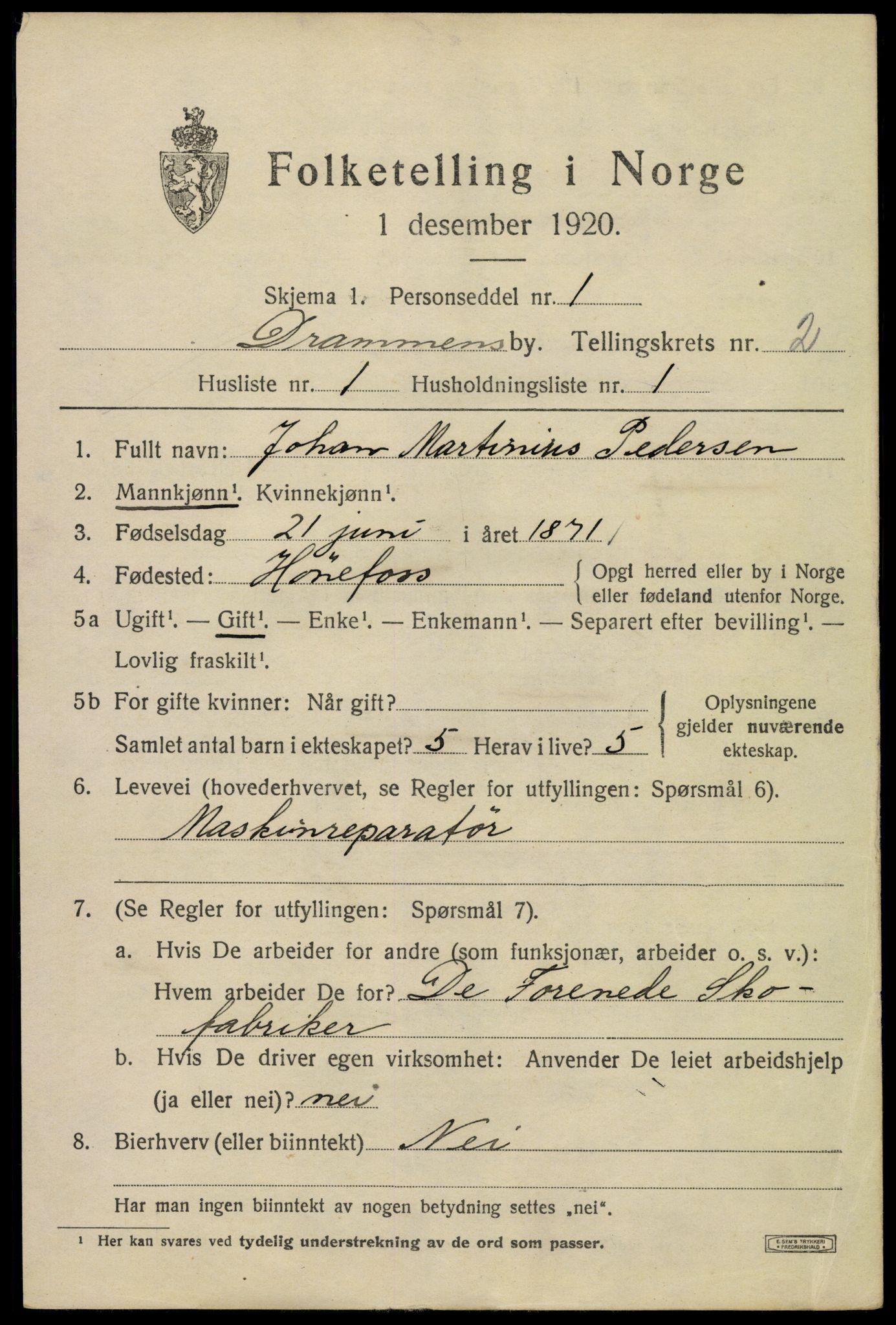 SAKO, 1920 census for Drammen, 1920, p. 24477