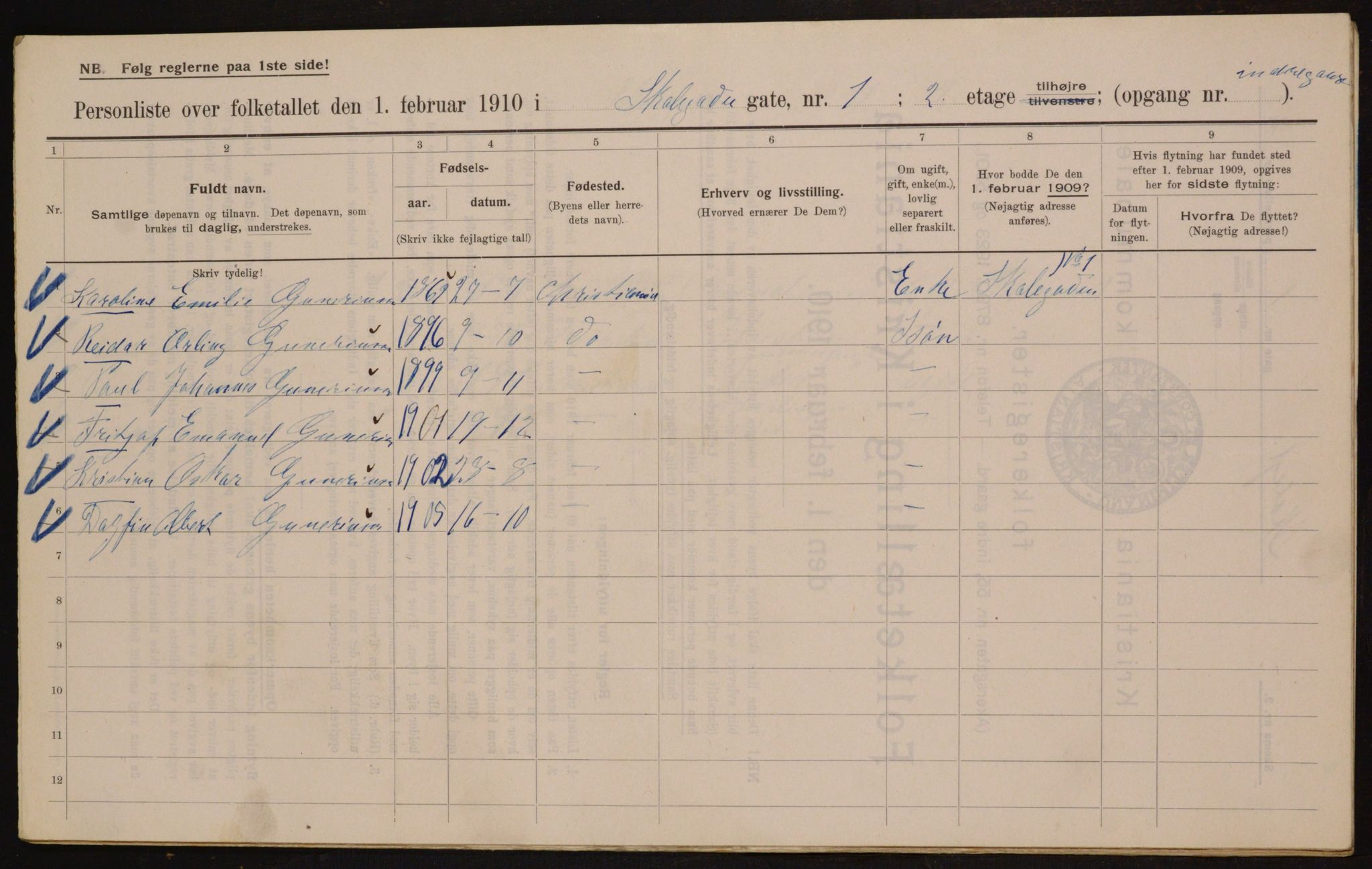 OBA, Municipal Census 1910 for Kristiania, 1910, p. 91749