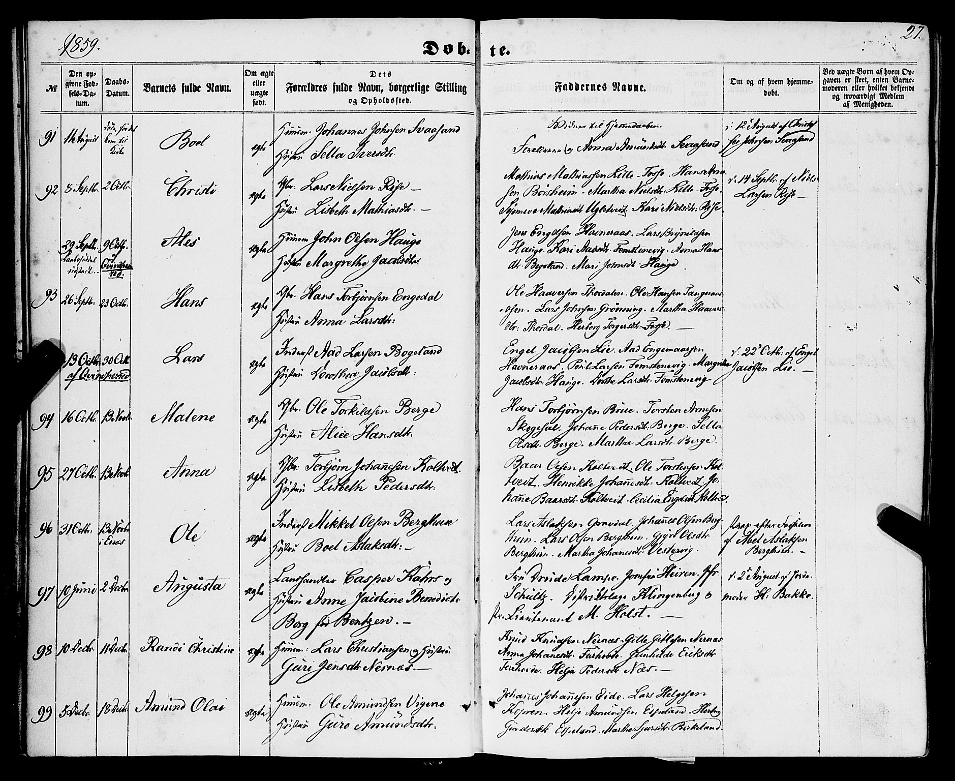 Strandebarm sokneprestembete, AV/SAB-A-78401/H/Haa: Parish register (official) no. A 8, 1858-1872, p. 27