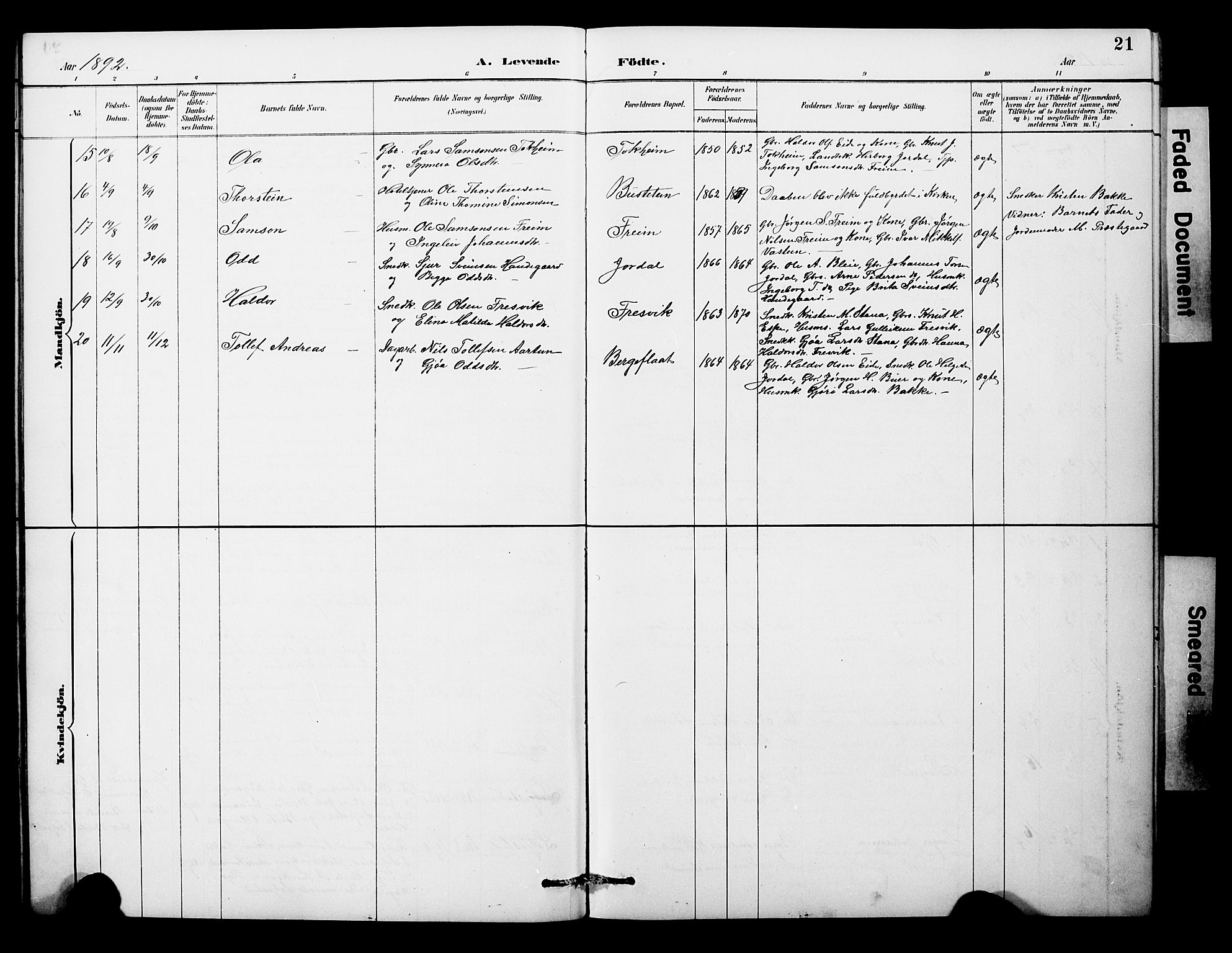 Odda Sokneprestembete, SAB/A-77201/H/Hab: Parish register (copy) no. A 7, 1887-1912, p. 21