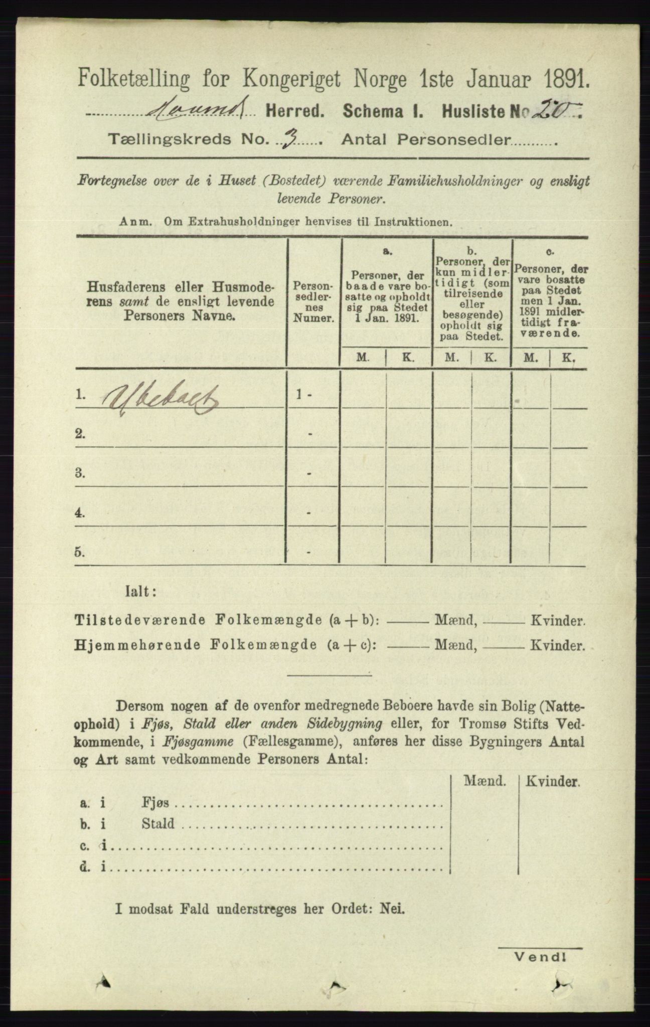 RA, 1891 census for 0825 Hovin, 1891, p. 654