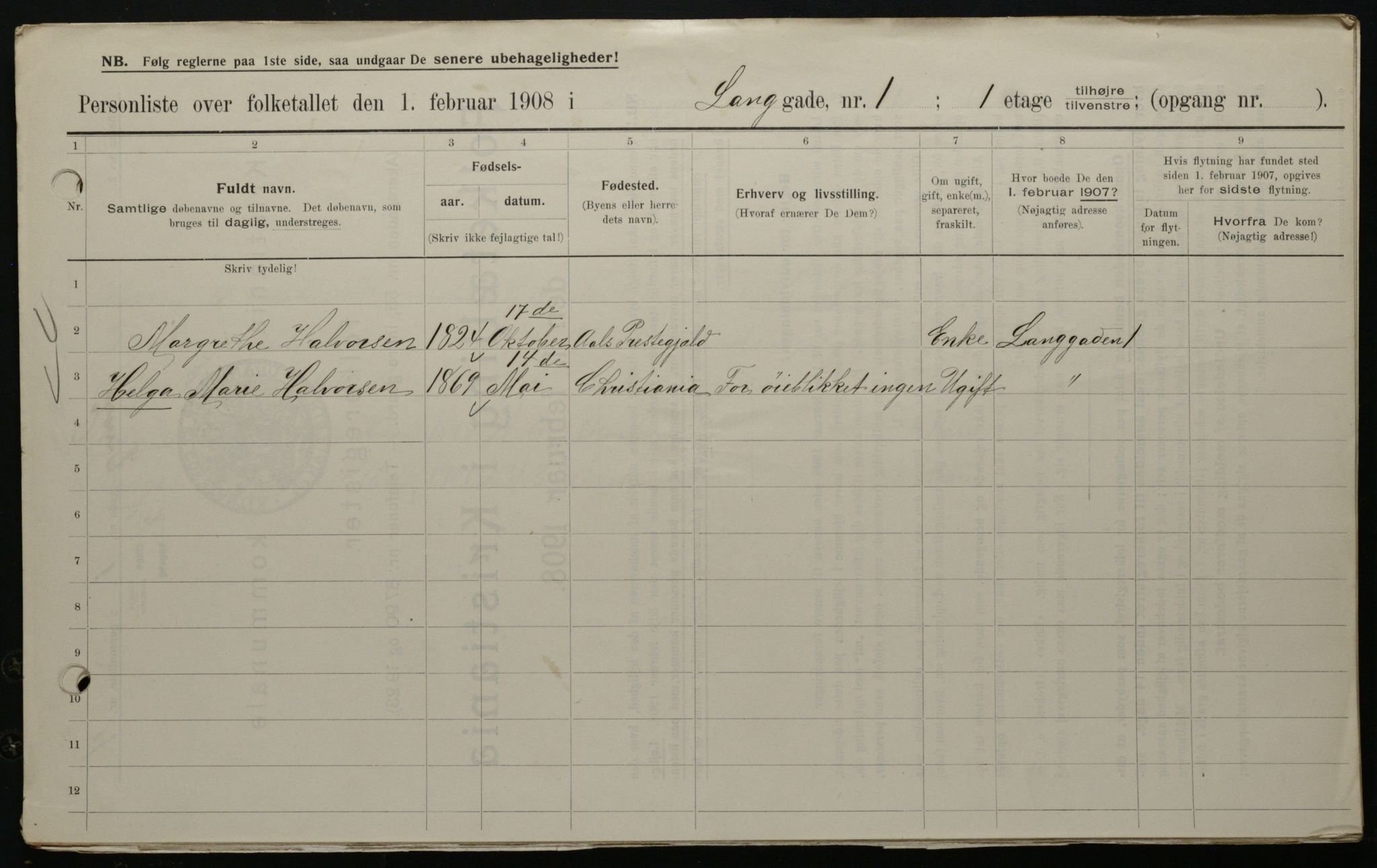 OBA, Municipal Census 1908 for Kristiania, 1908, p. 50619