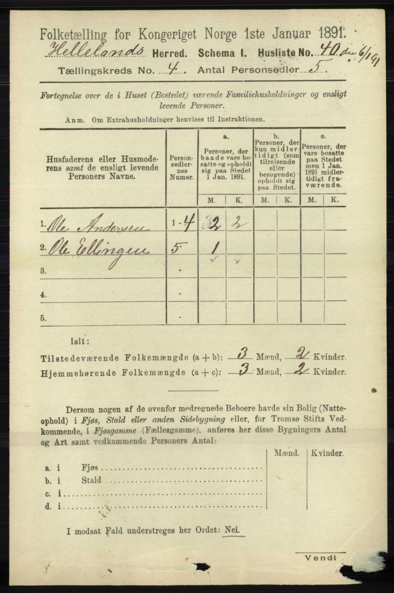 RA, 1891 census for 1115 Helleland, 1891, p. 1151