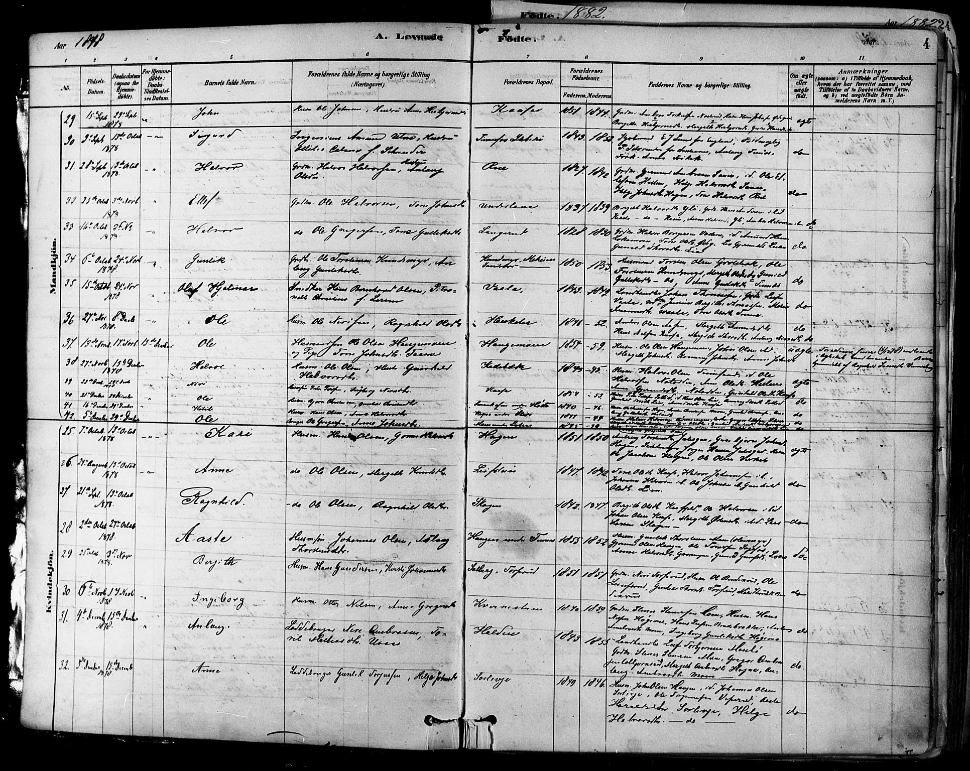Heddal kirkebøker, SAKO/A-268/F/Fa/L0008: Parish register (official) no. I 8, 1878-1903, p. 4