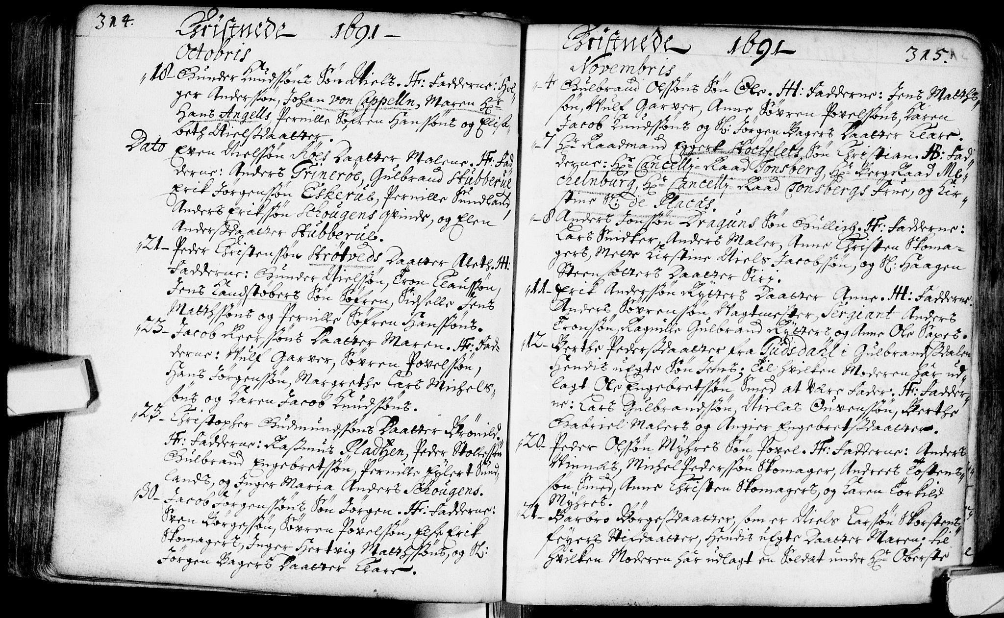 Bragernes kirkebøker, AV/SAKO-A-6/F/Fa/L0002: Parish register (official) no. I 2, 1680-1705, p. 314-315