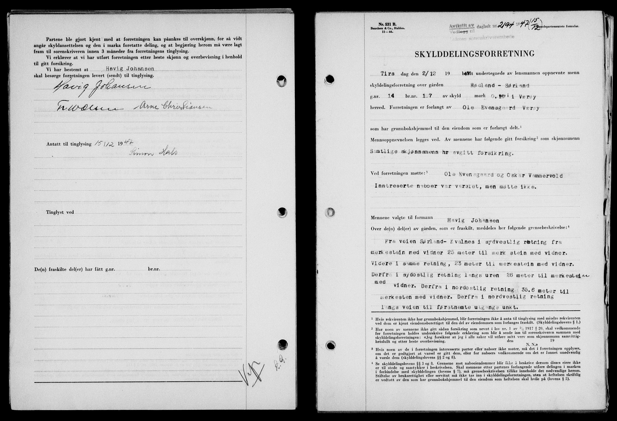 Lofoten sorenskriveri, SAT/A-0017/1/2/2C/L0017a: Mortgage book no. 17a, 1947-1948, Diary no: : 2194/1947