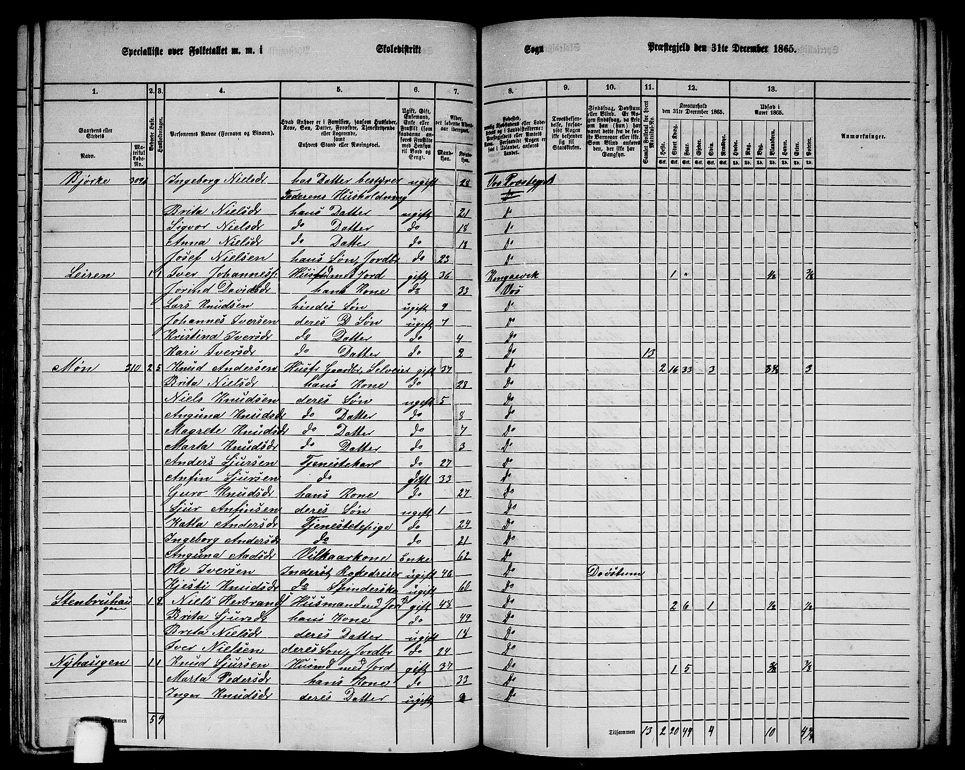 RA, 1865 census for Voss, 1865, p. 132