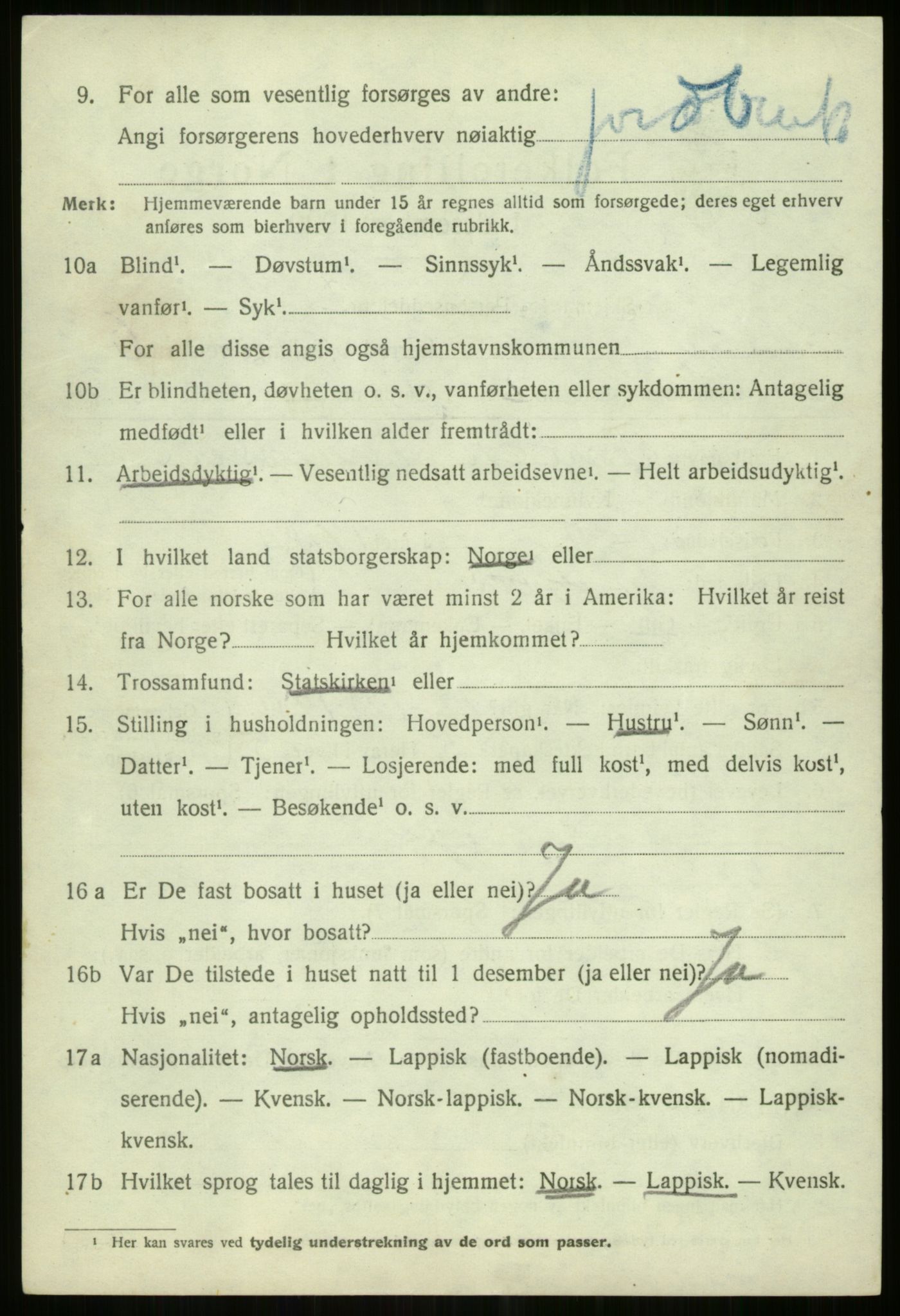 SATØ, 1920 census for Lyngen, 1920, p. 6607