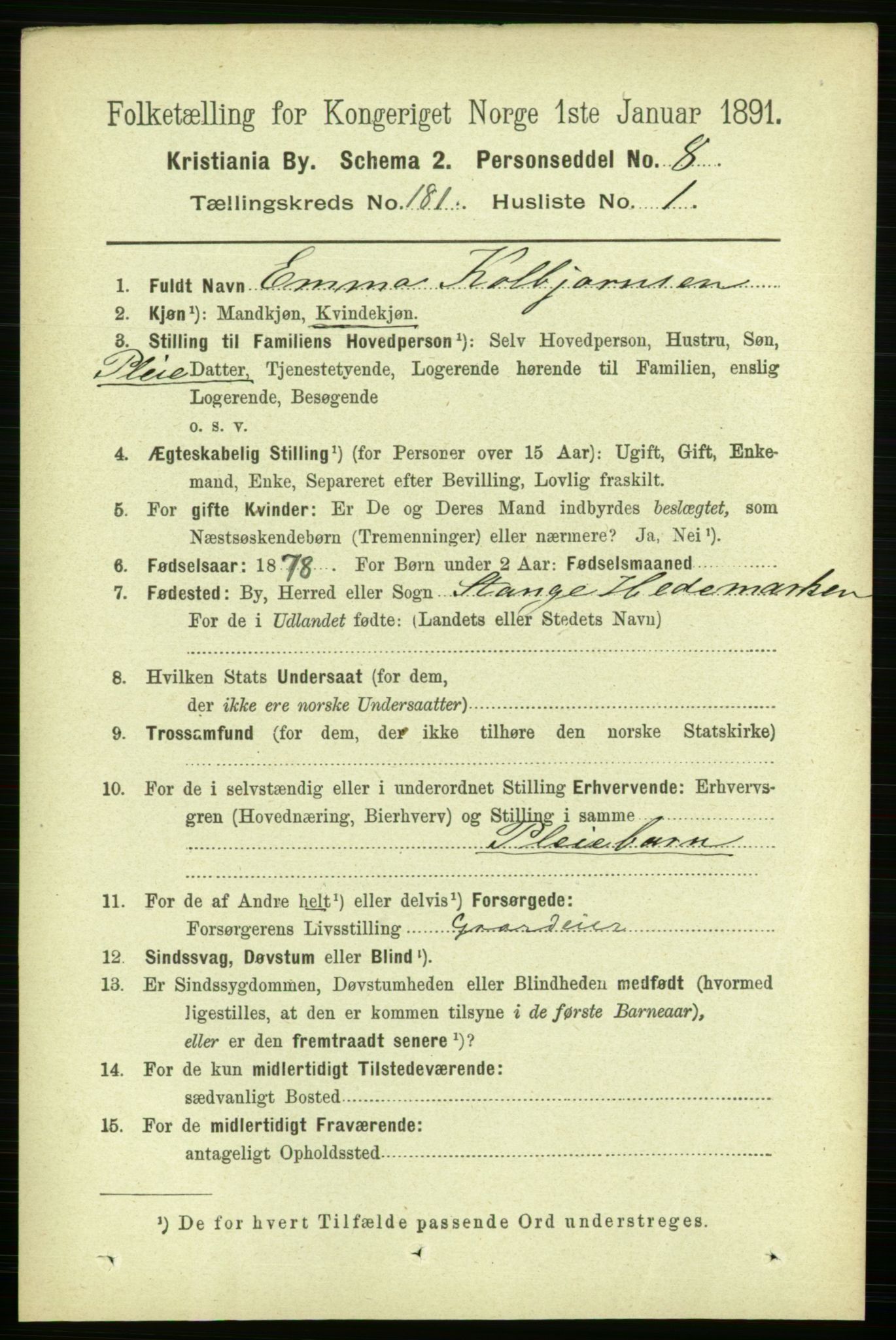 RA, 1891 census for 0301 Kristiania, 1891, p. 108495