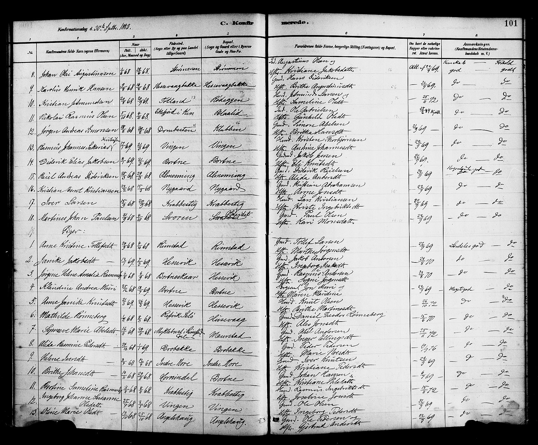 Davik sokneprestembete, AV/SAB-A-79701/H/Haa/Haad/L0001: Parish register (official) no. D 1, 1882-1900, p. 101