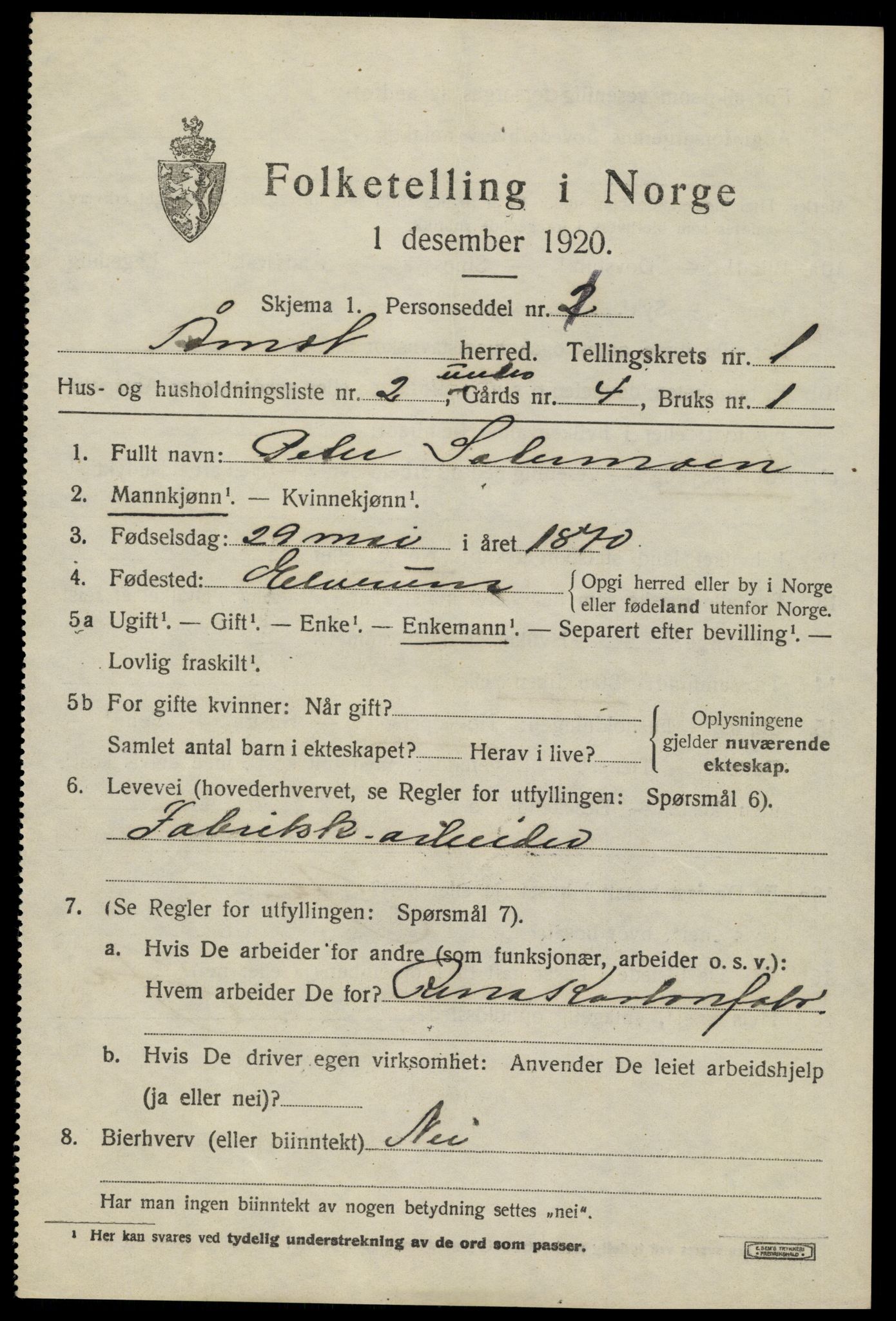 SAH, 1920 census for Åmot, 1920, p. 1615