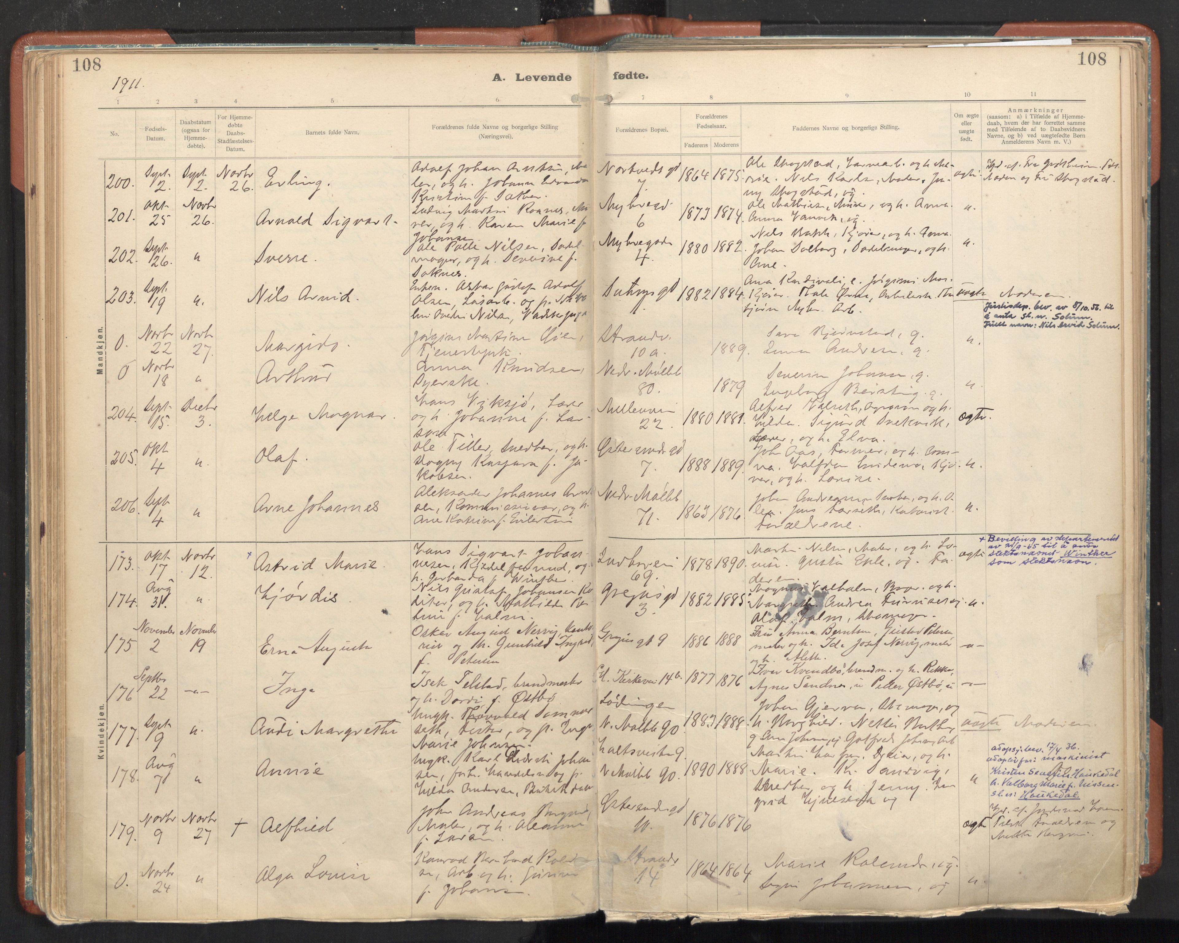 Ministerialprotokoller, klokkerbøker og fødselsregistre - Sør-Trøndelag, AV/SAT-A-1456/605/L0243: Parish register (official) no. 605A05, 1908-1923, p. 108