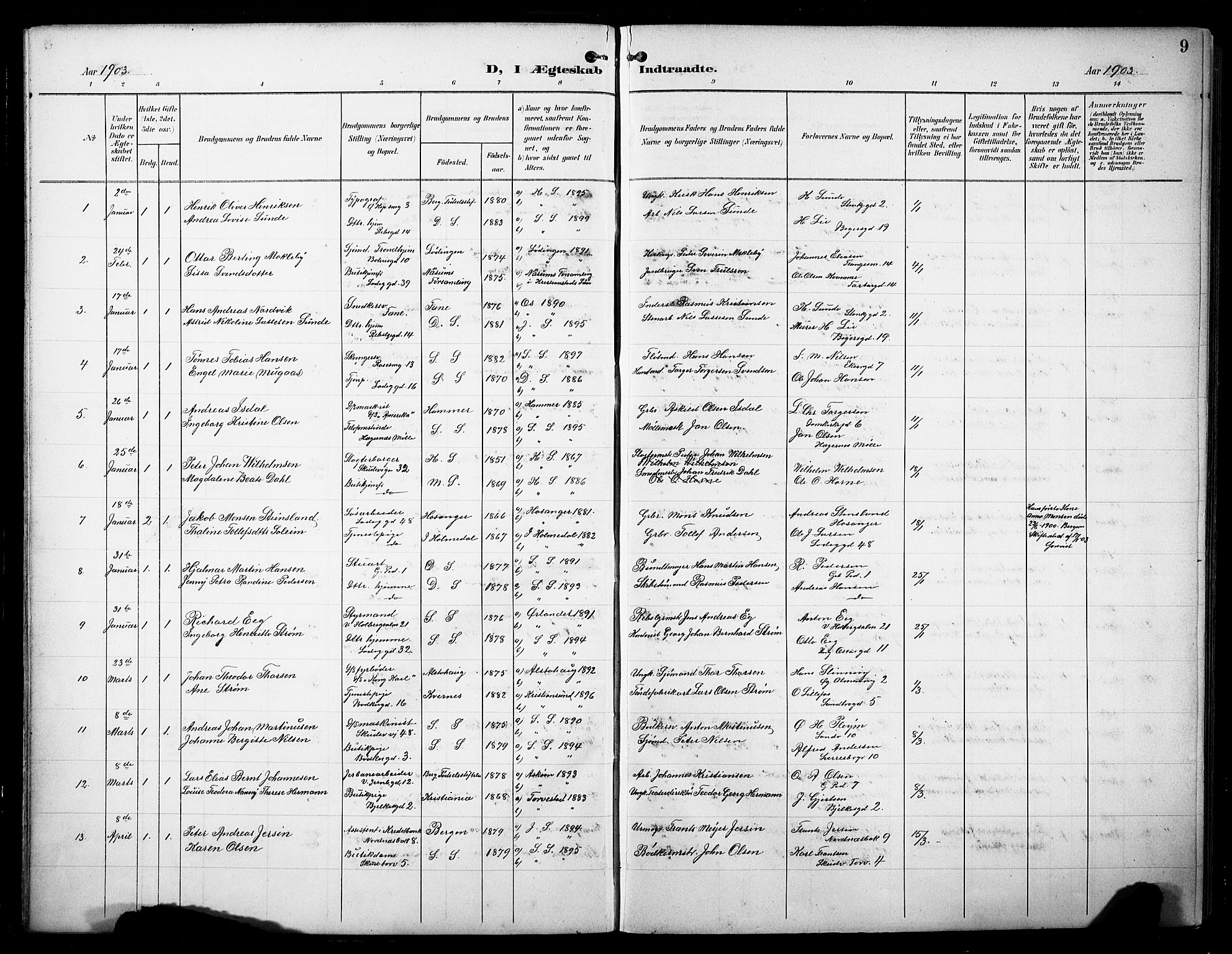 Sandviken Sokneprestembete, SAB/A-77601/H/Hb/L0014: Parish register (copy) no. D 1, 1902-1929, p. 9