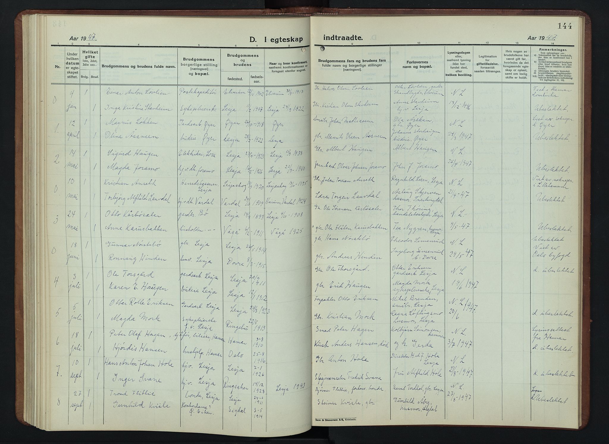Lesja prestekontor, AV/SAH-PREST-068/H/Ha/Hab/L0009: Parish register (copy) no. 9, 1924-1947, p. 144