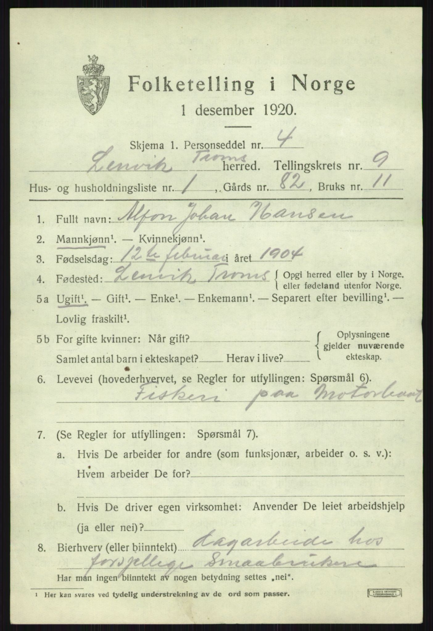 SATØ, 1920 census for Lenvik, 1920, p. 12292