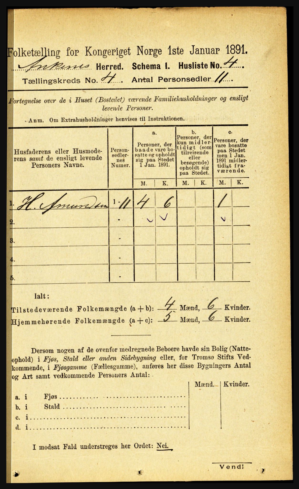 RA, 1891 census for 1855 Ankenes, 1891, p. 2259