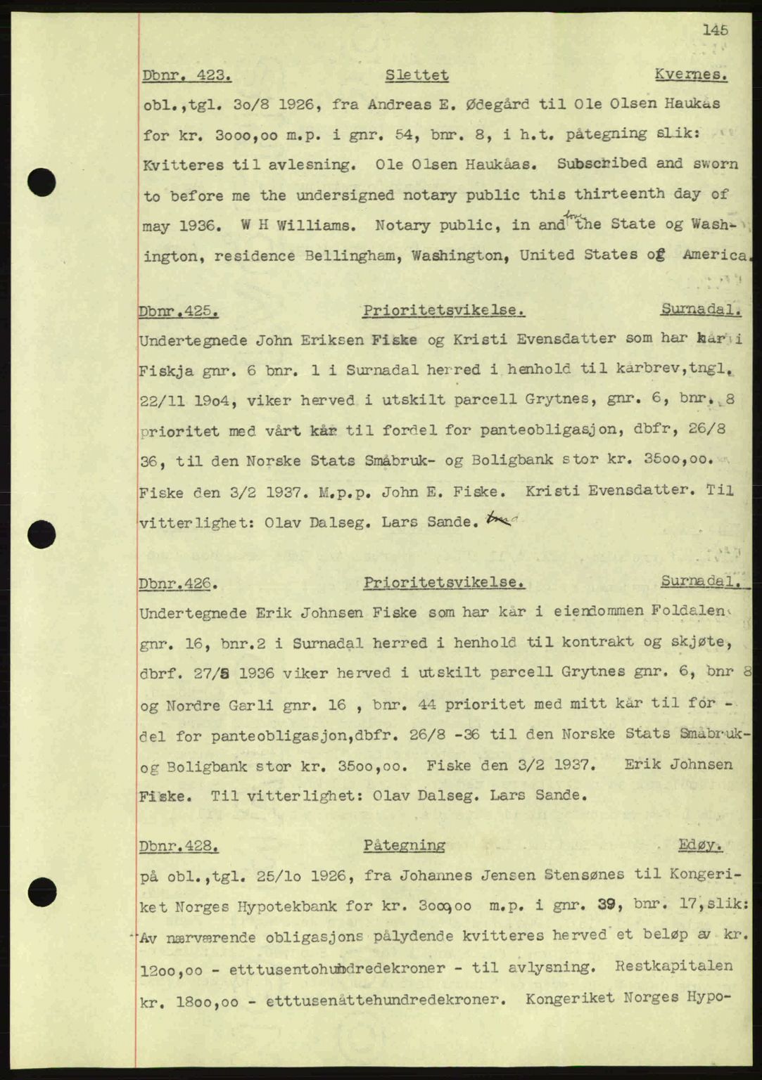 Nordmøre sorenskriveri, AV/SAT-A-4132/1/2/2Ca: Mortgage book no. C80, 1936-1939, Diary no: : 423/1937