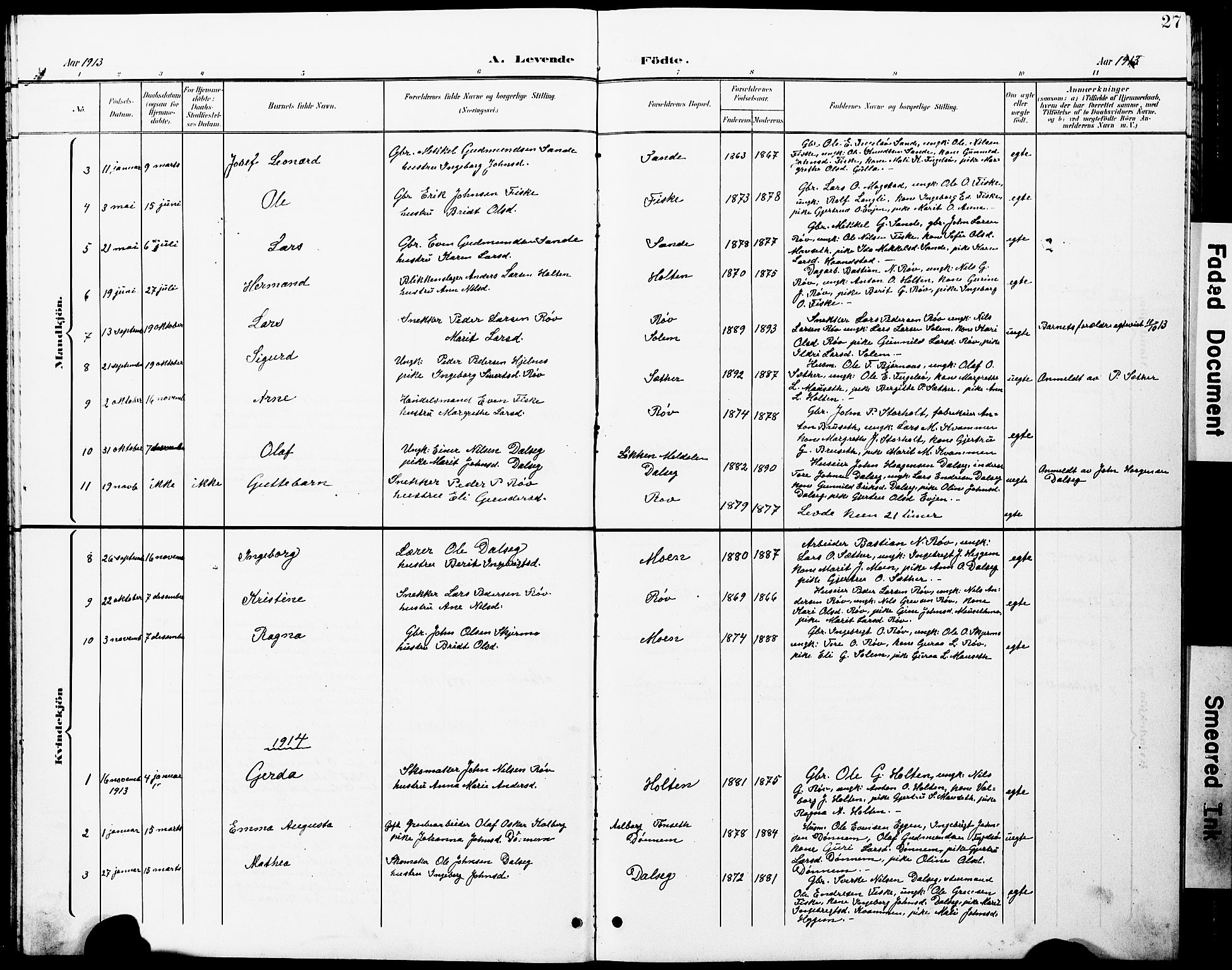 Ministerialprotokoller, klokkerbøker og fødselsregistre - Møre og Romsdal, SAT/A-1454/597/L1065: Parish register (copy) no. 597C02, 1899-1930, p. 27