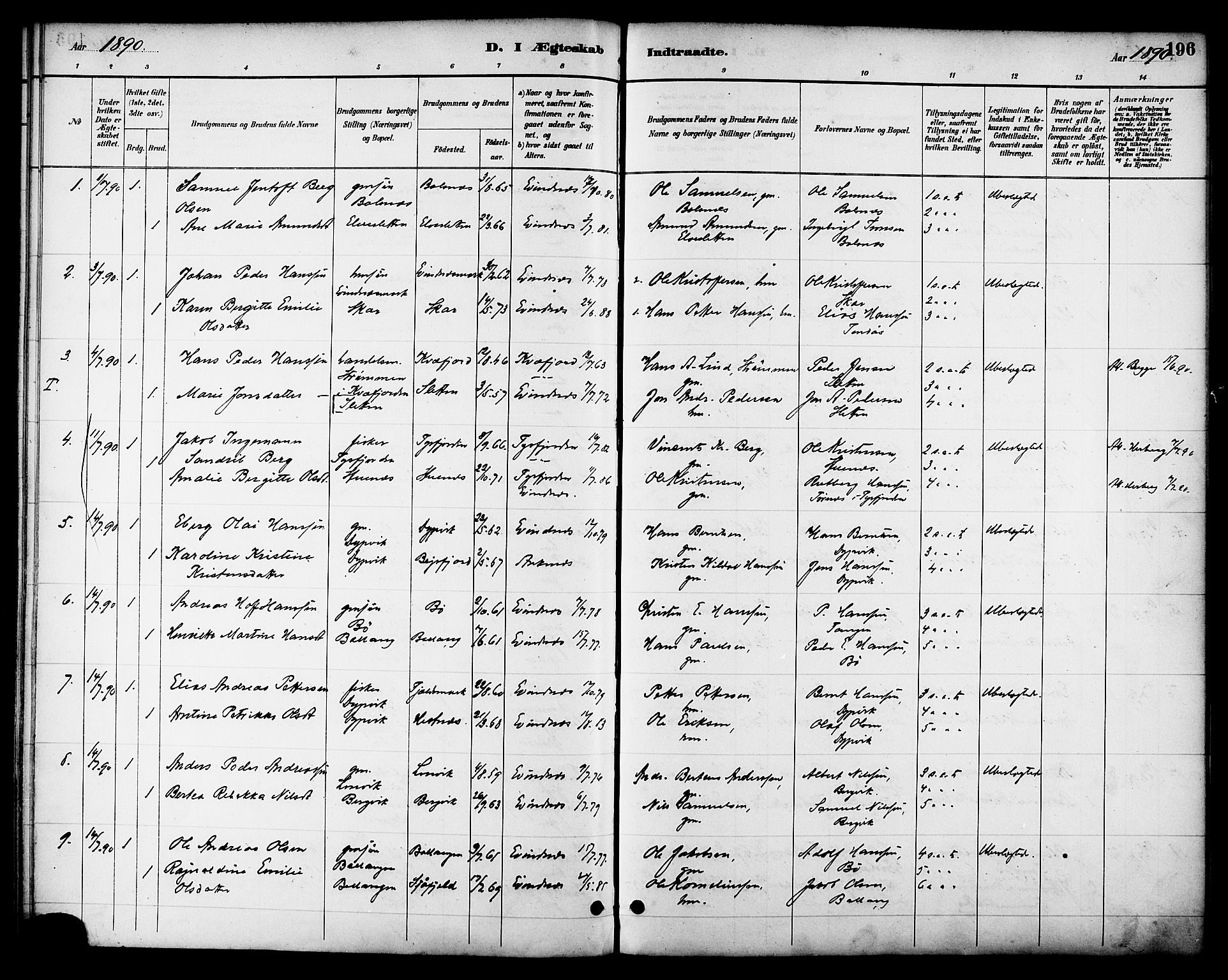 Ministerialprotokoller, klokkerbøker og fødselsregistre - Nordland, SAT/A-1459/863/L0898: Parish register (official) no. 863A10, 1886-1897, p. 196
