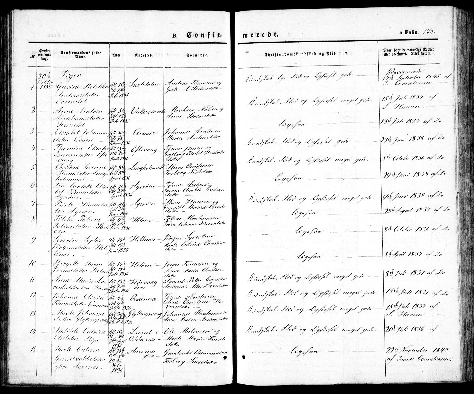 Høvåg sokneprestkontor, SAK/1111-0025/F/Fb/L0002: Parish register (copy) no. B 2, 1847-1869, p. 153