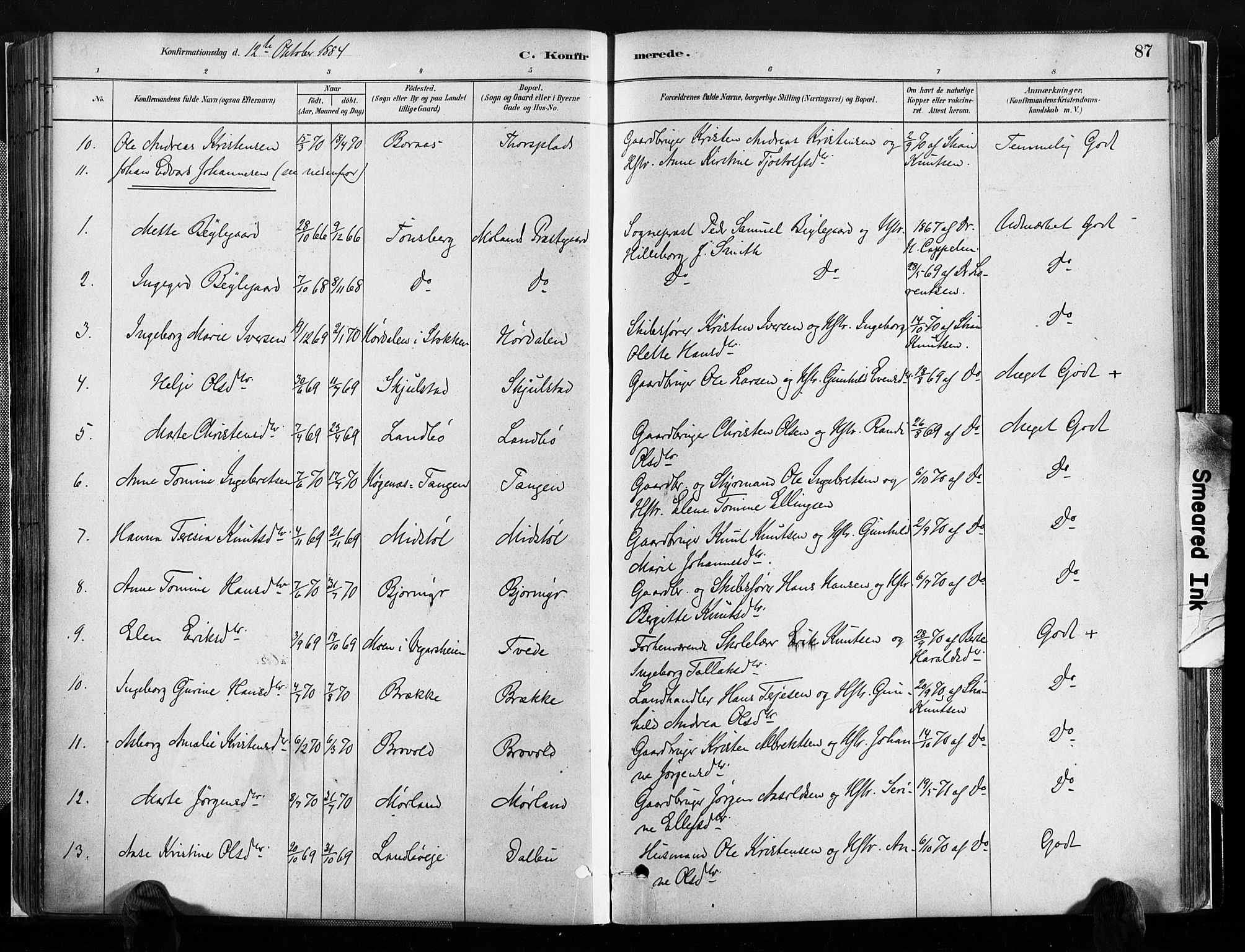 Austre Moland sokneprestkontor, AV/SAK-1111-0001/F/Fa/Faa/L0010: Parish register (official) no. A 10, 1880-1904, p. 87