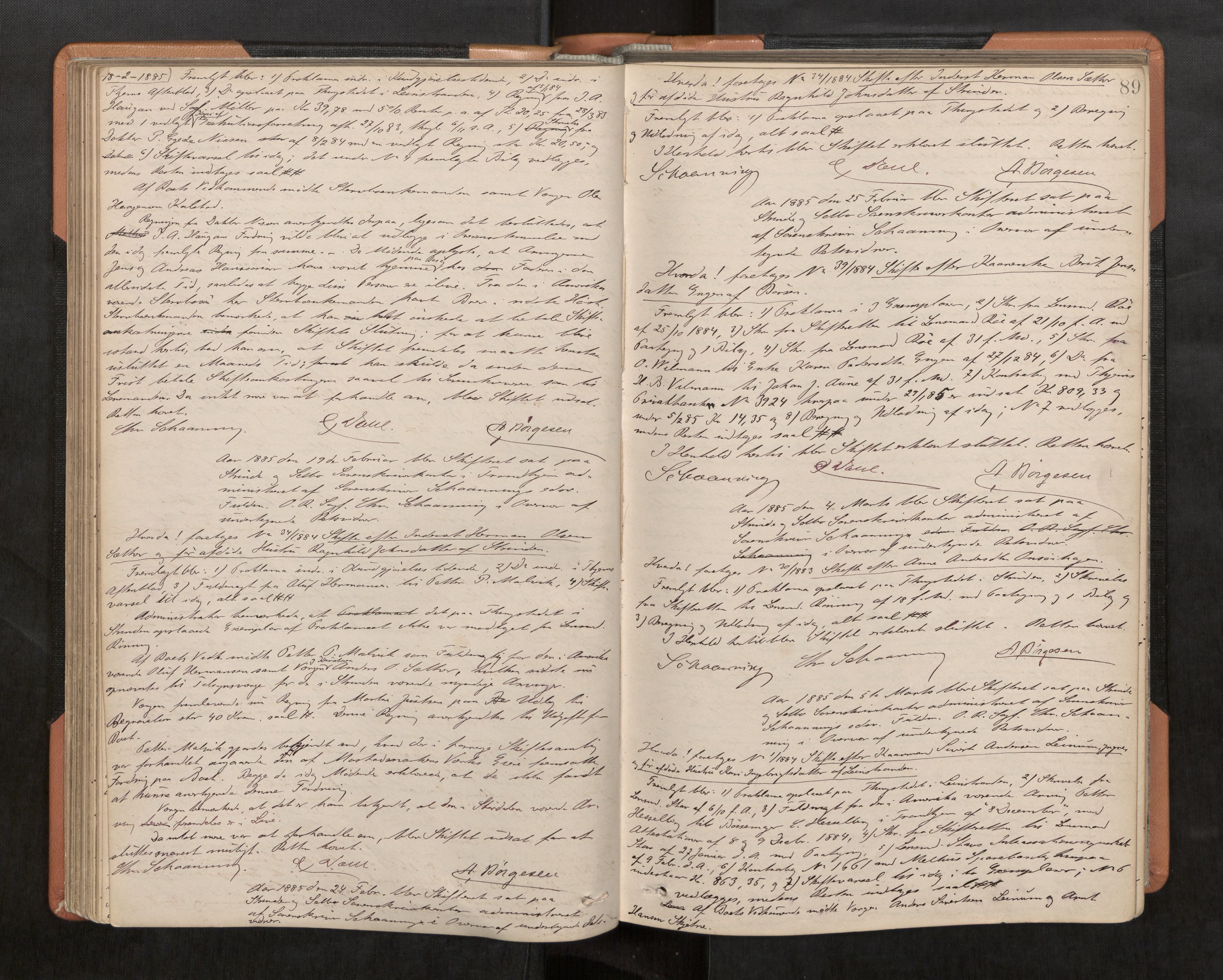 Strinda og Selbu sorenskriveri, AV/SAT-A-0015/3/3B/L0005: Skifteforhandlingsprot. 5 5, 1883-1890, p. 89