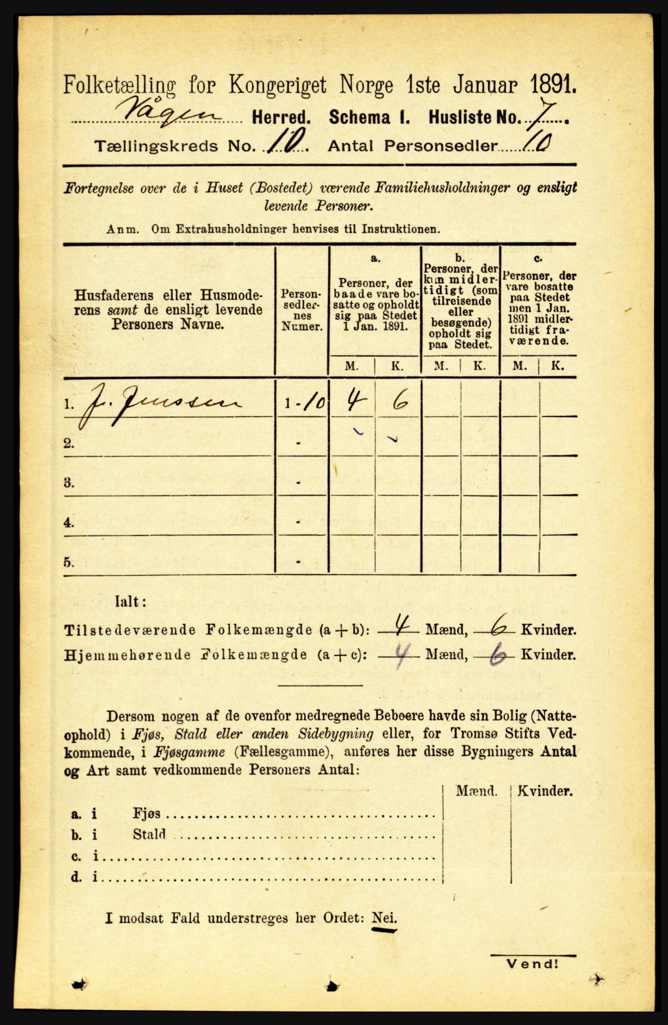 RA, 1891 census for 1865 Vågan, 1891, p. 2531